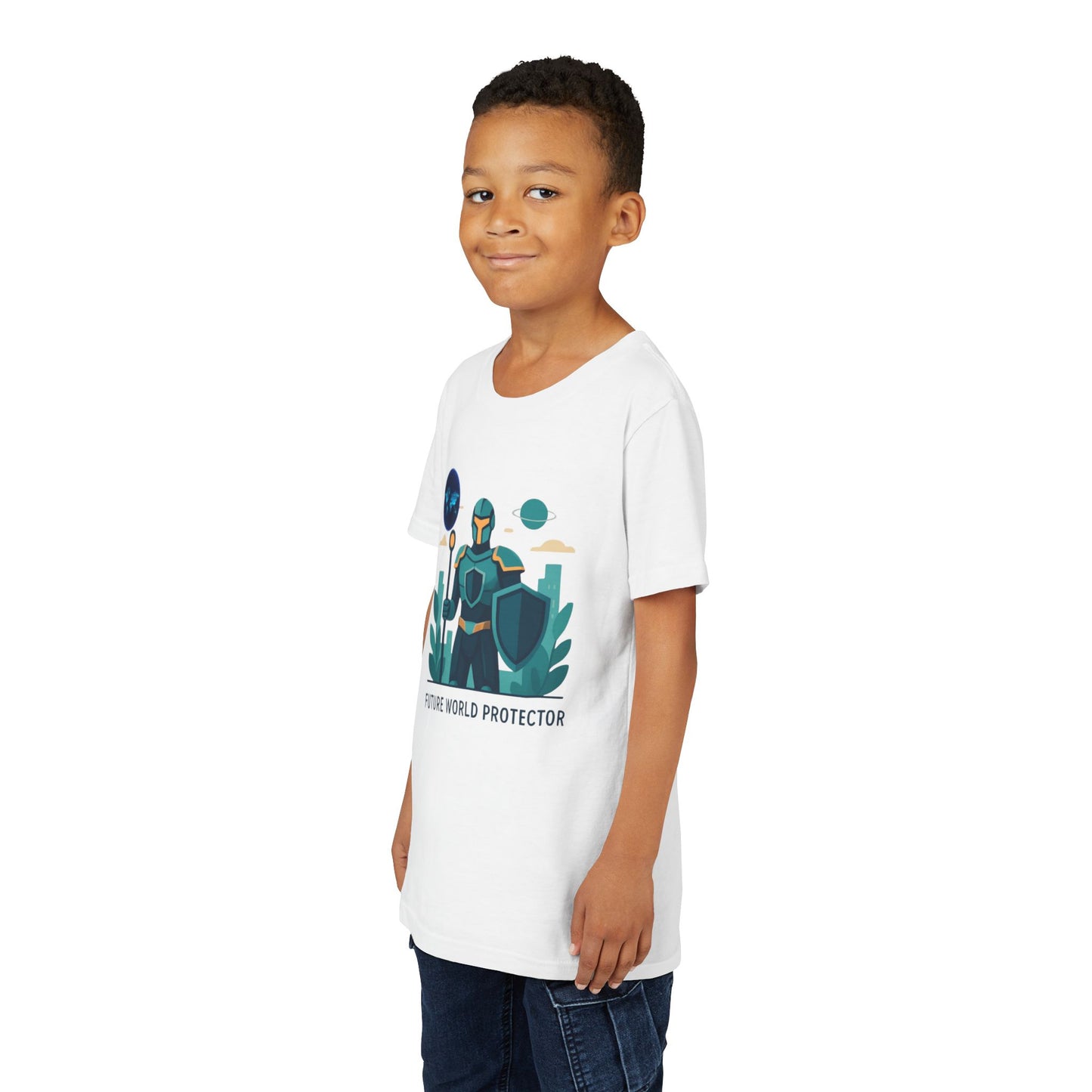Youth Tee — "Future World Protector" Space Knight Graphic Shirt