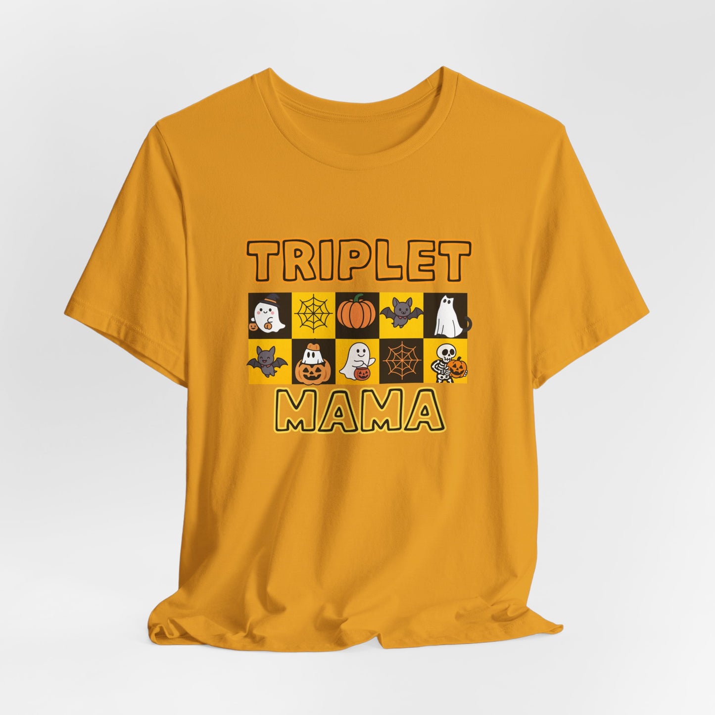 Triplet Mama Halloween Tee — Cute Spooky Mom Shirt with Ghosts & Pumpkins