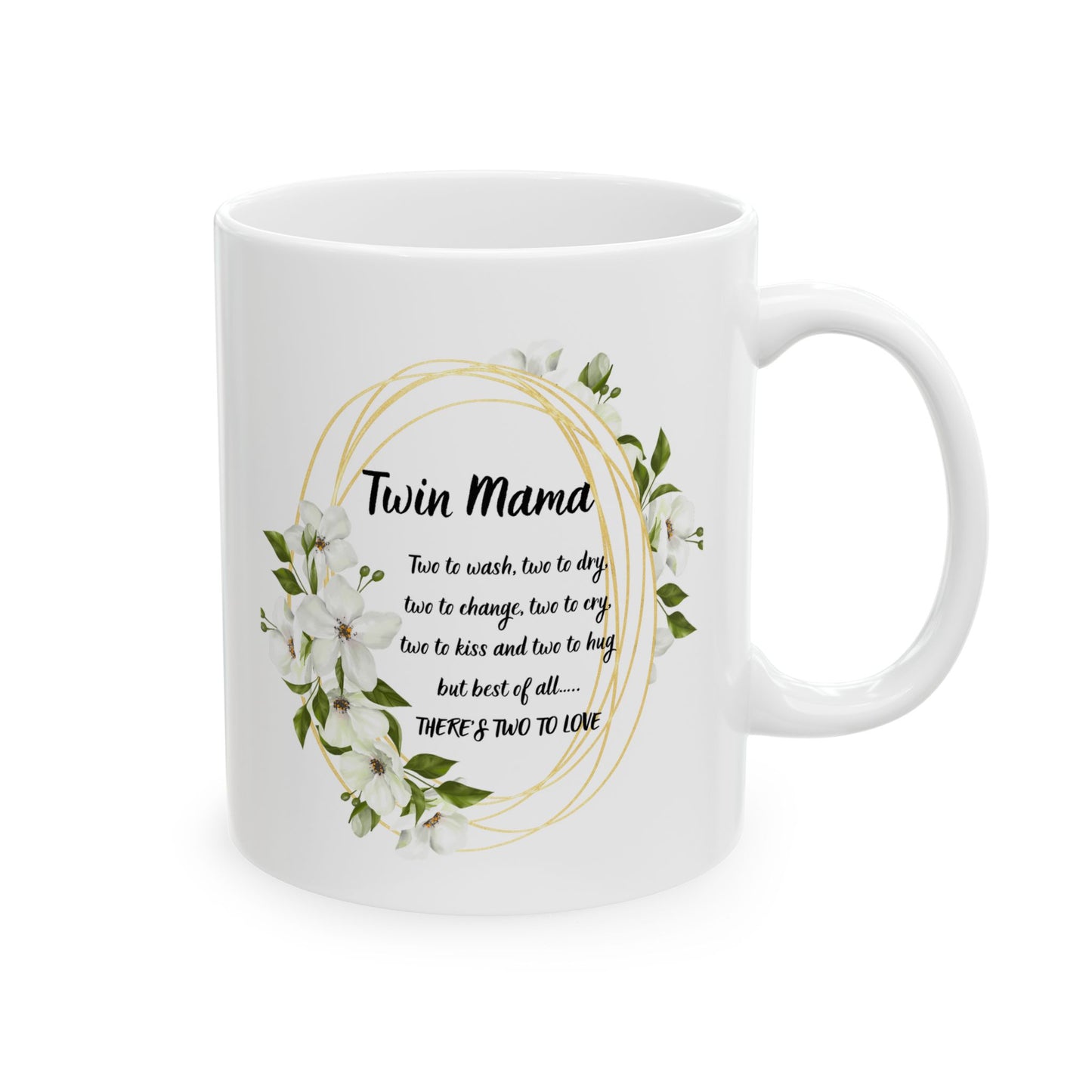 Twin Mama Floral Ceramic Mug — 'Twin Mama' Quote Coffee Cup
