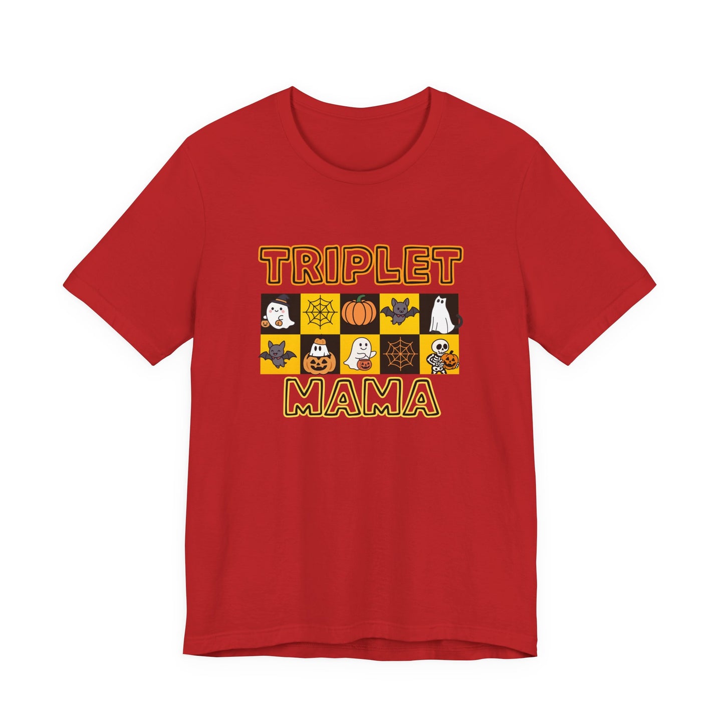 Triplet Mama Halloween Tee — Cute Spooky Mom Shirt with Ghosts & Pumpkins