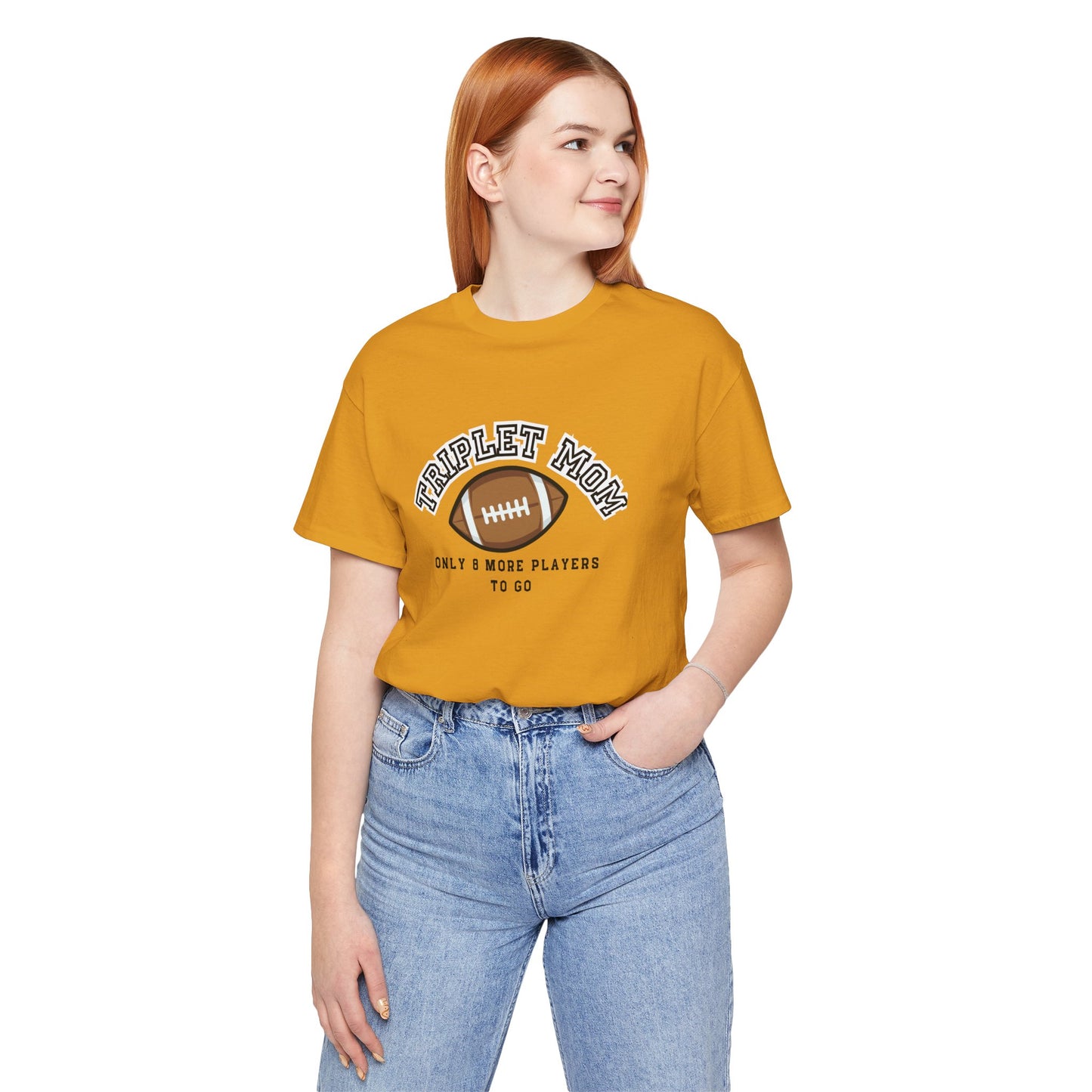Triplet Mom Football T-Shirt "Only 8 More Players to Go" – Cute Mom & Sports Tee
