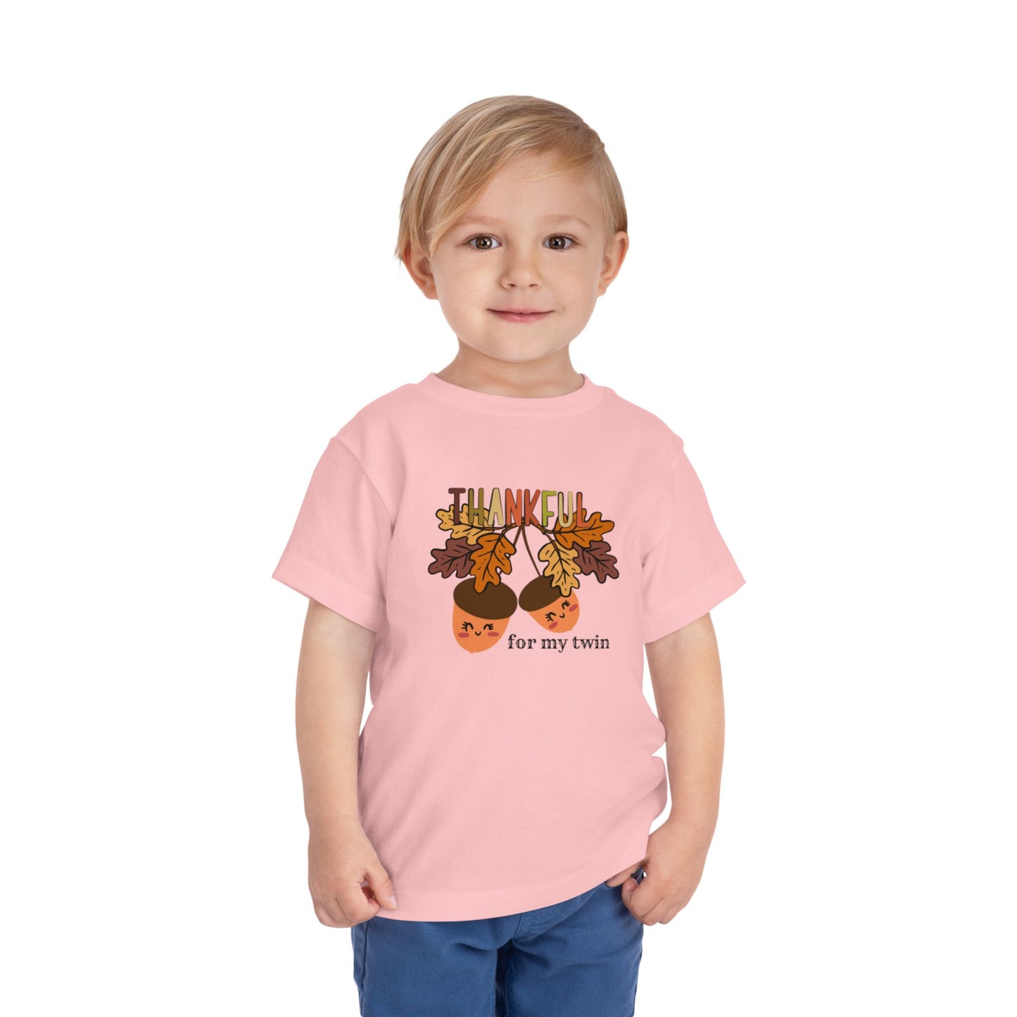 Thankful for My Twin Toddler Tee — Fall Acorn & Leaves Thanksgiving Shirt