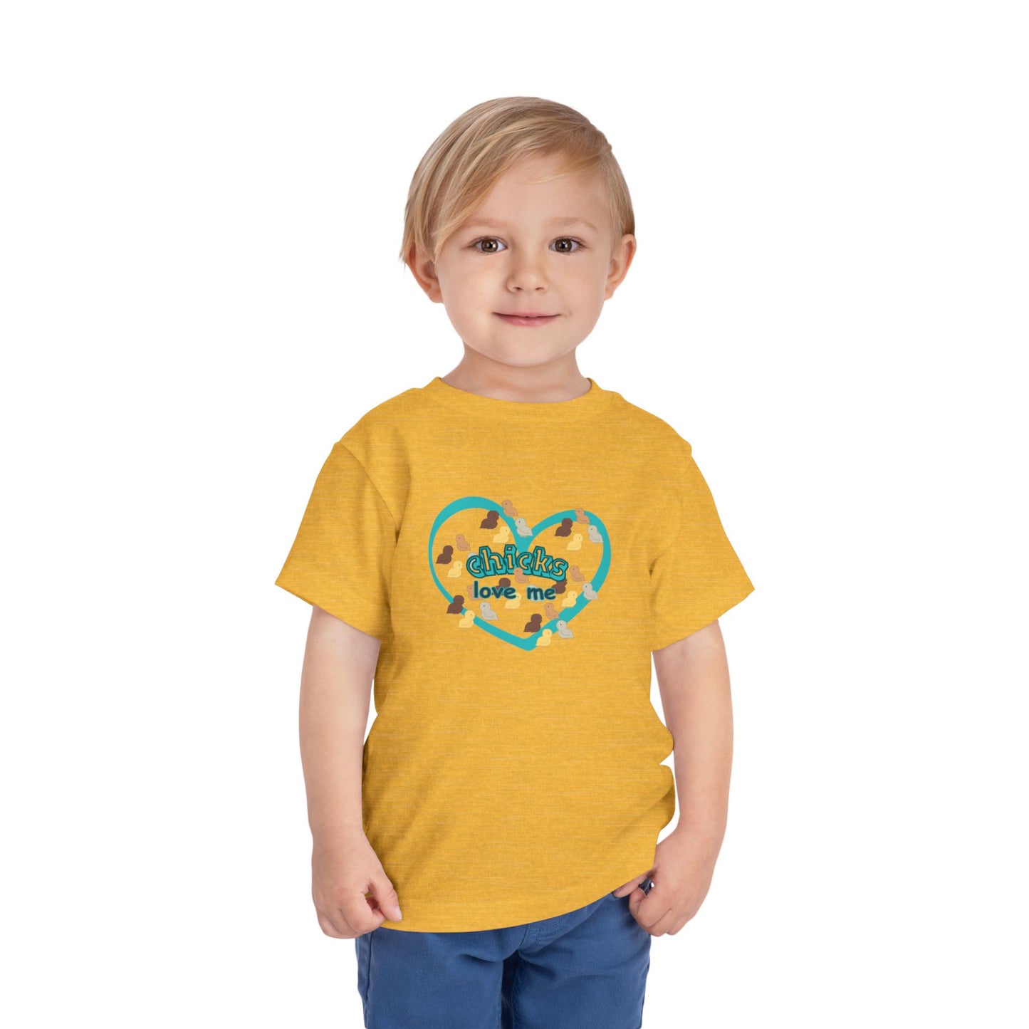 Toddler Easter Tee — "Chicks Love Me" Joke Heart Chick Pattern Shirt for boys