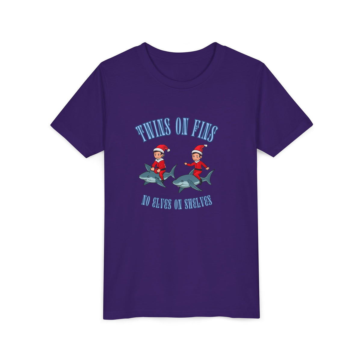 Twins on Fins- Shark Graphic Shirt- Elves on Shelves Parody