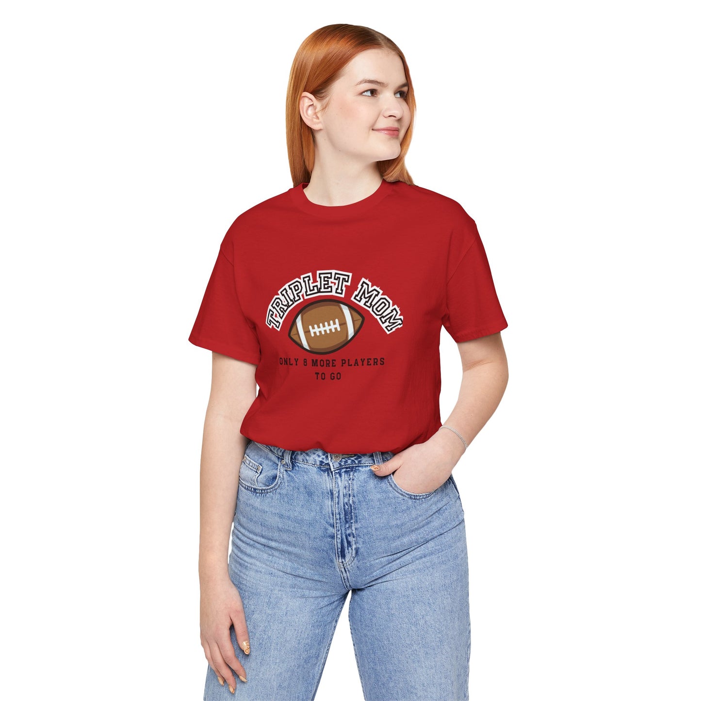 Triplet Mom Football T-Shirt "Only 8 More Players to Go" – Cute Mom & Sports Tee