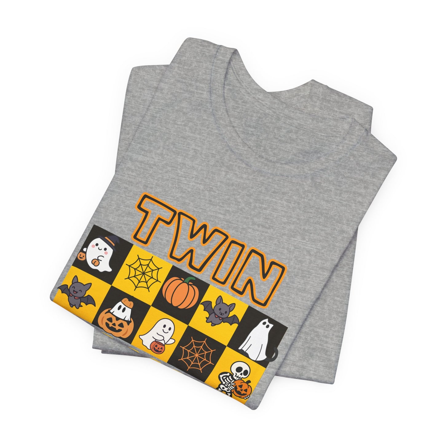 Twin Mama Halloween Tee – Cute Spooky Checkerboard Shirt for Twin Moms