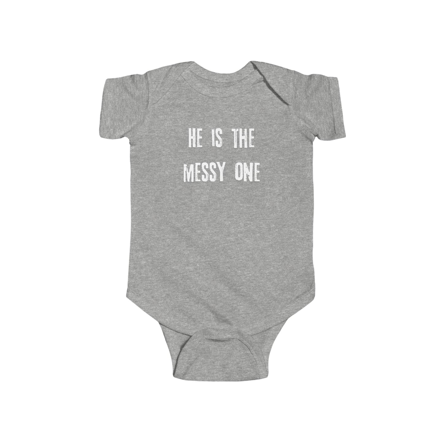 He Is The Messy One- Twin Baby Boy Bodysuit — Funny Baby Shower Onesie