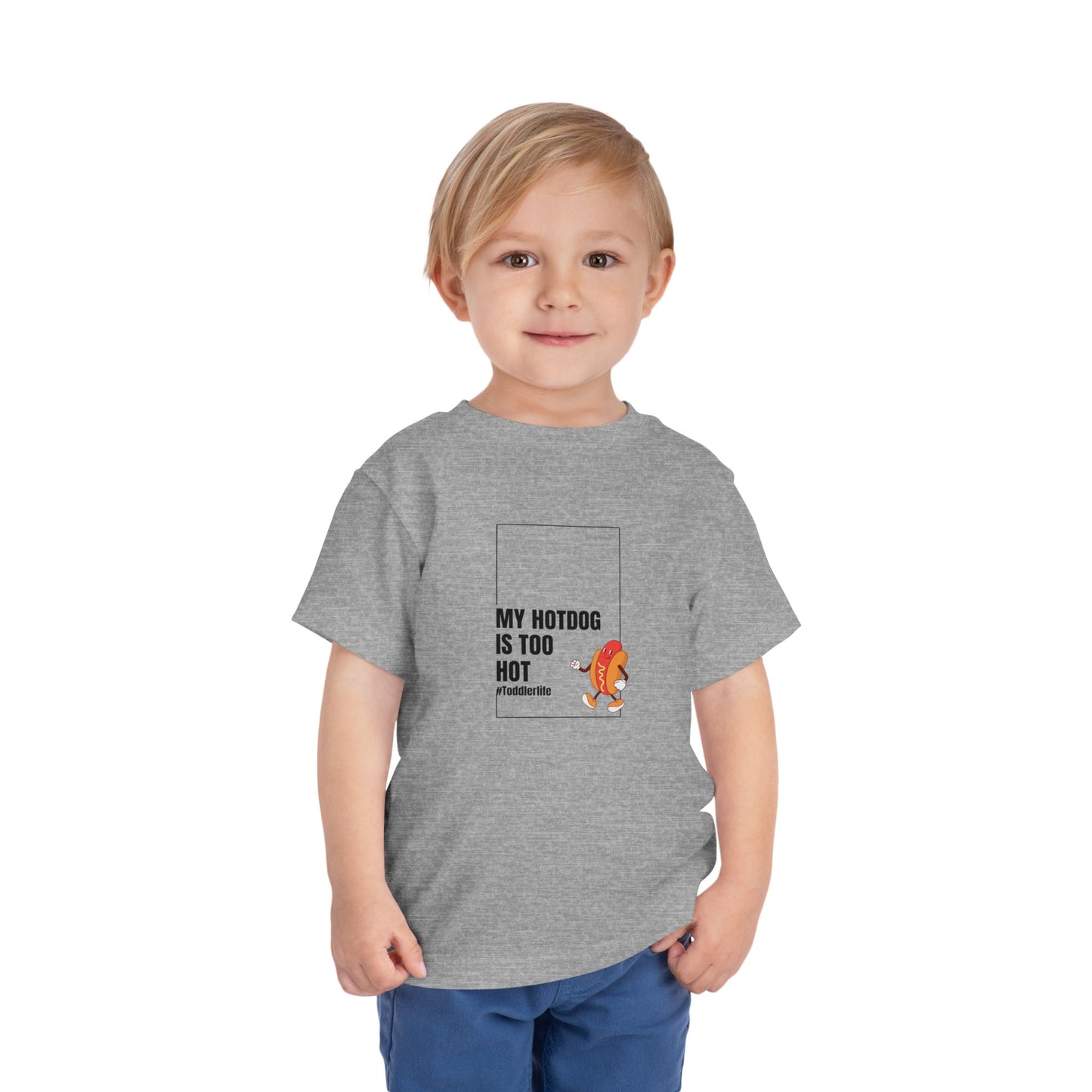 Toddler Tee — "My Hotdog Is Too Hot" Cute Cartoon Hot Dog Kids Shirt