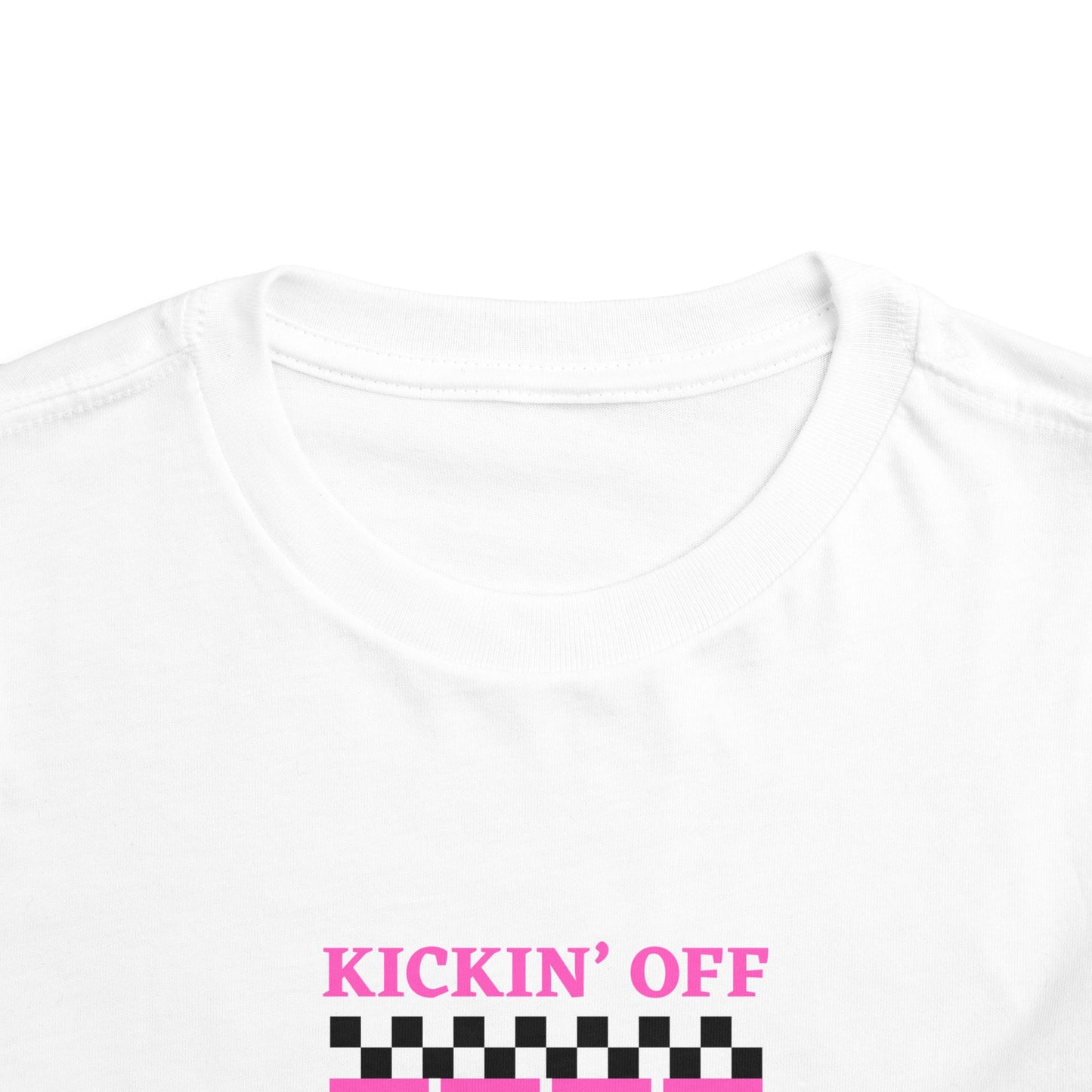 Toddler Girls Soccer Third Birthday Tee — "Kickin' Off Three Years" Pink