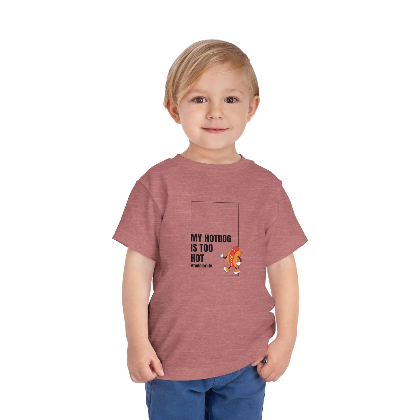 Toddler Tee — "My Hotdog Is Too Hot" Cute Cartoon Hot Dog Kids Shirt