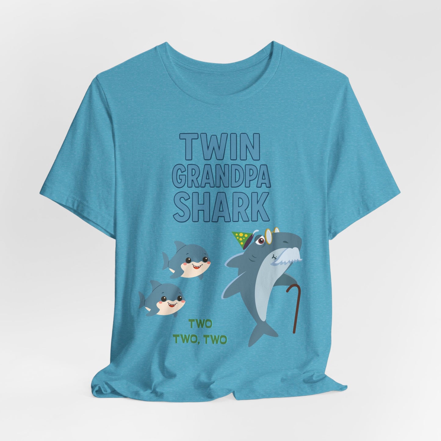 Twin Grandpa Shark T‑Shirt – Cute Grandpa & Twin Grandkids Family Tee