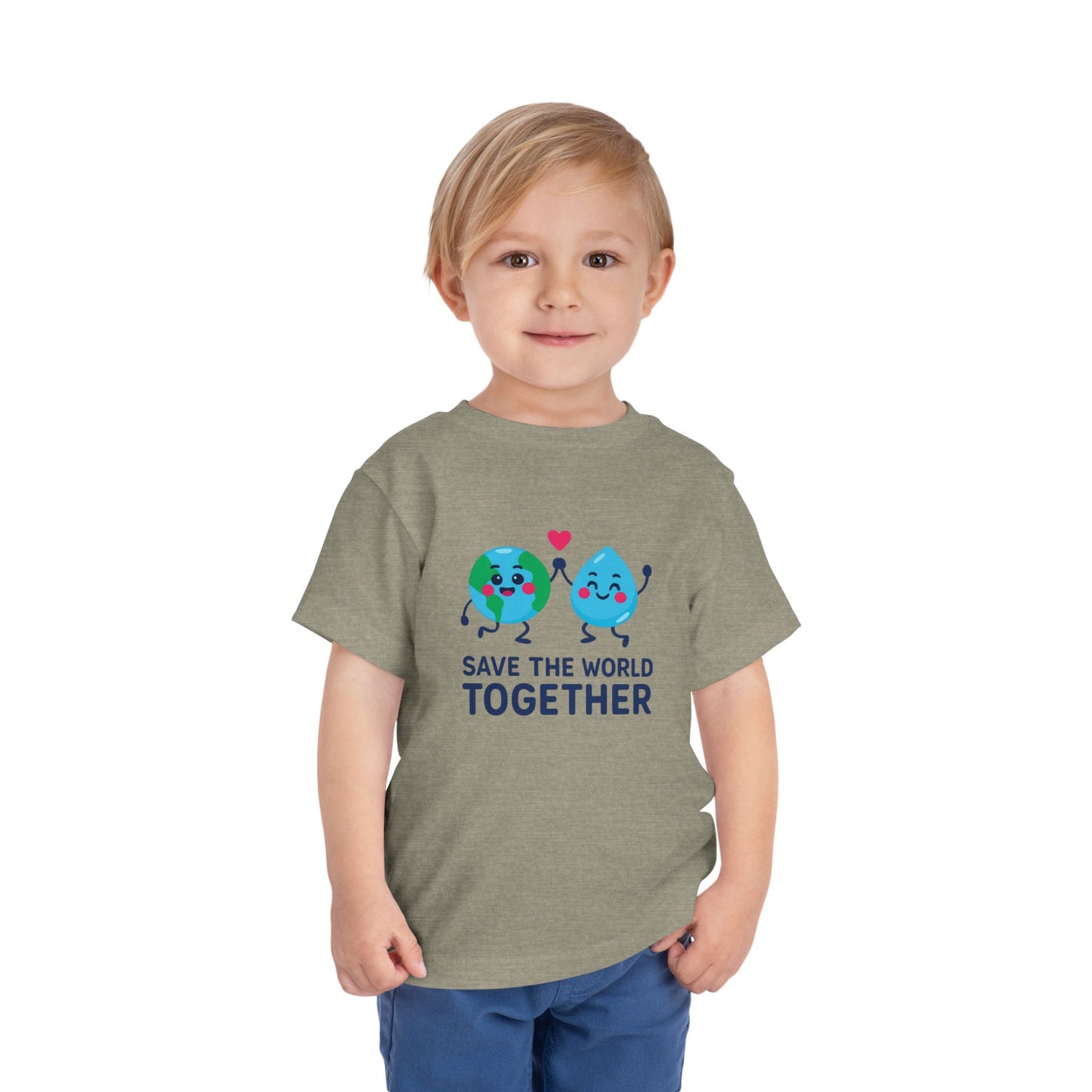 Toddler Tee — "Save the World Together" Earth & Water Cute Eco Kids Shirt