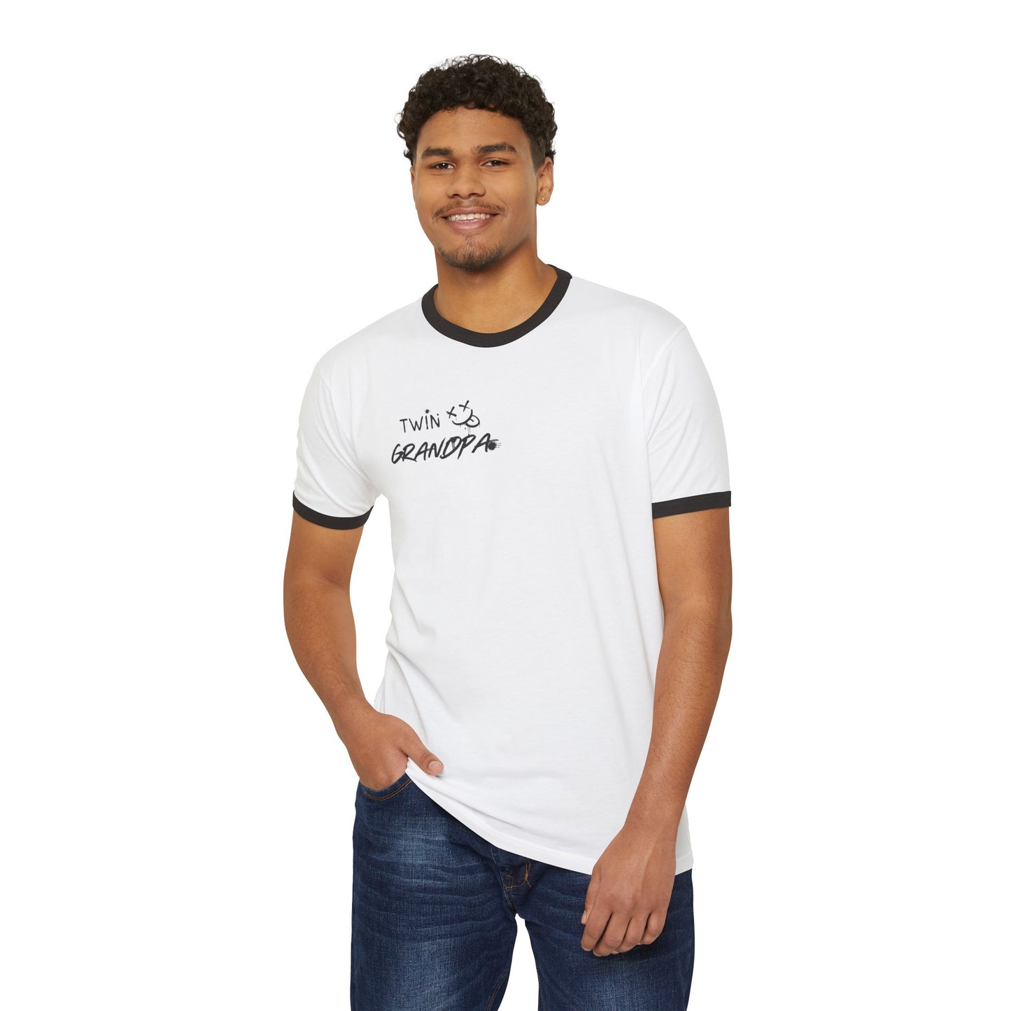 Twin Grandpa Ringer T‑Shirt — Cool Graffiti Grandpa Gift