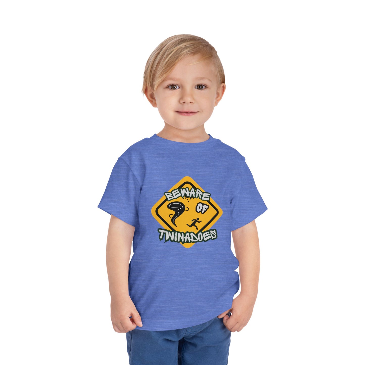 Toddler Tee — "Beware of Twinadoes" Yellow Warning Sign Kids Shirt