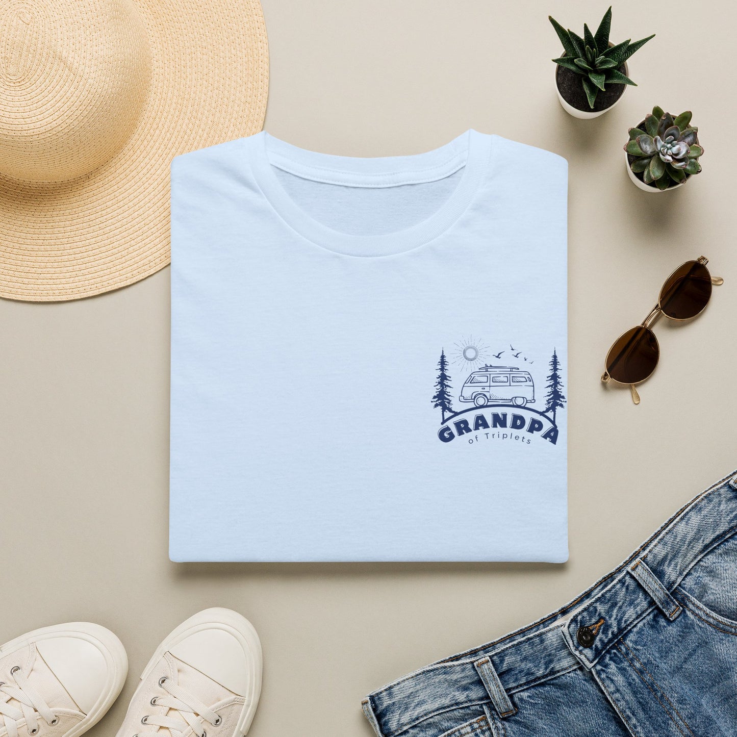 Grandpa of Triplets- Camper Graphic T-Shirt — front and Back Designs