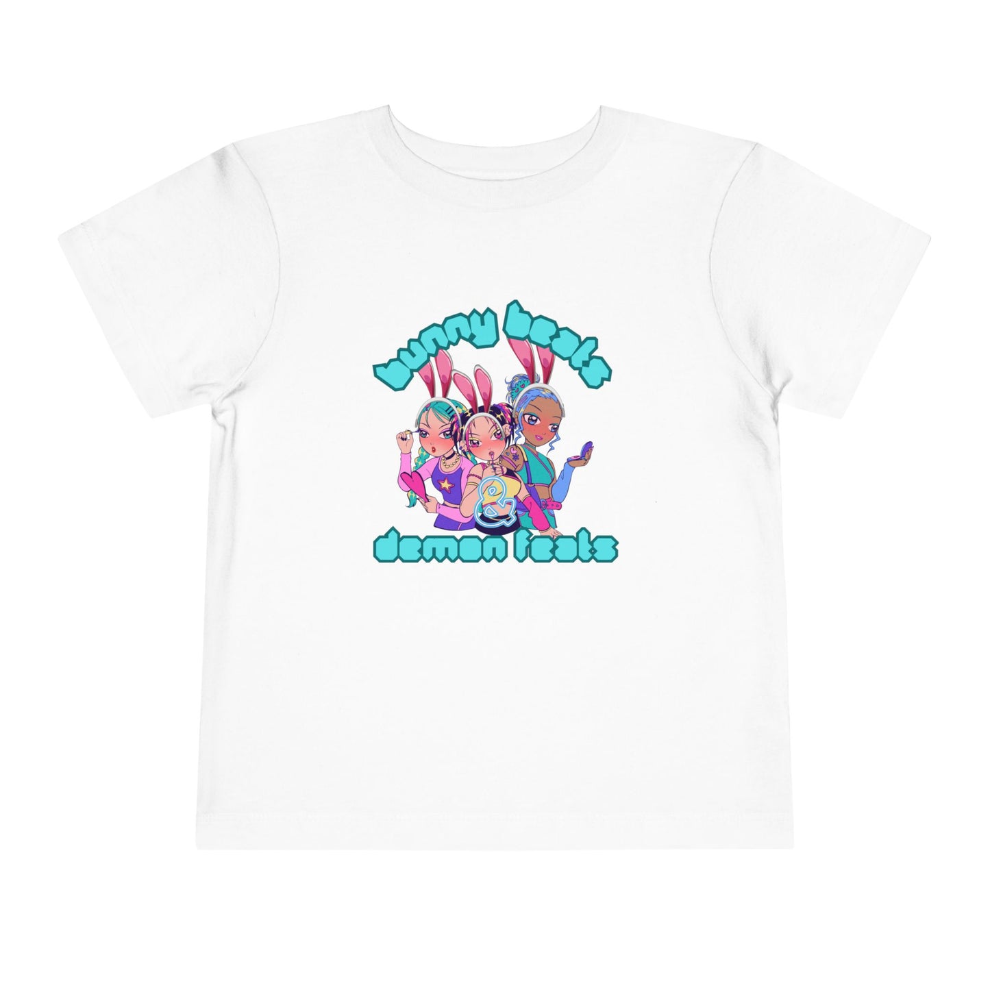 Kids 2-5 years K-Pop Anime Easter Tee - "bunny beats and demon feats" slogan