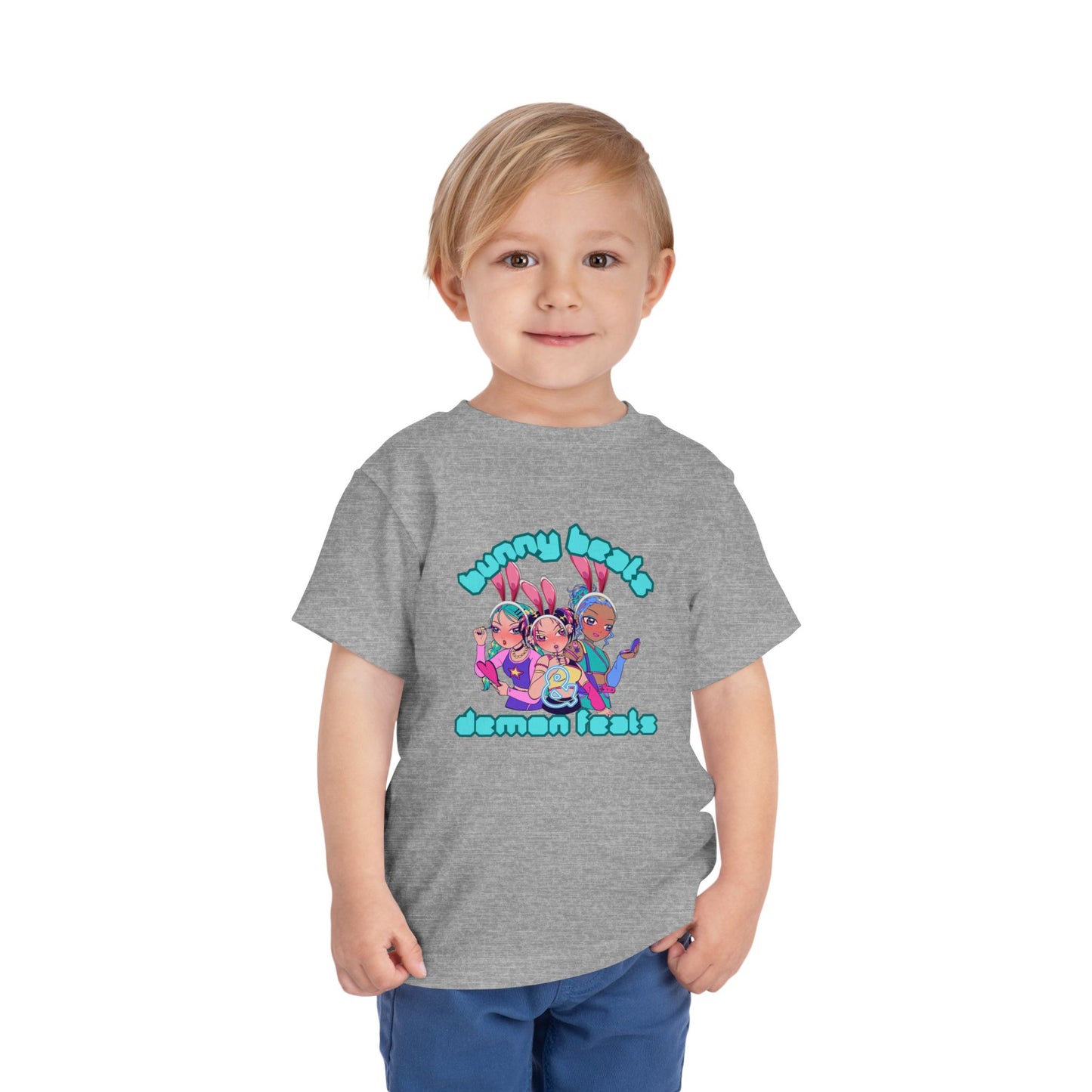 Kids 2-5 years K-Pop Anime Easter Tee - "bunny beats and demon feats" slogan