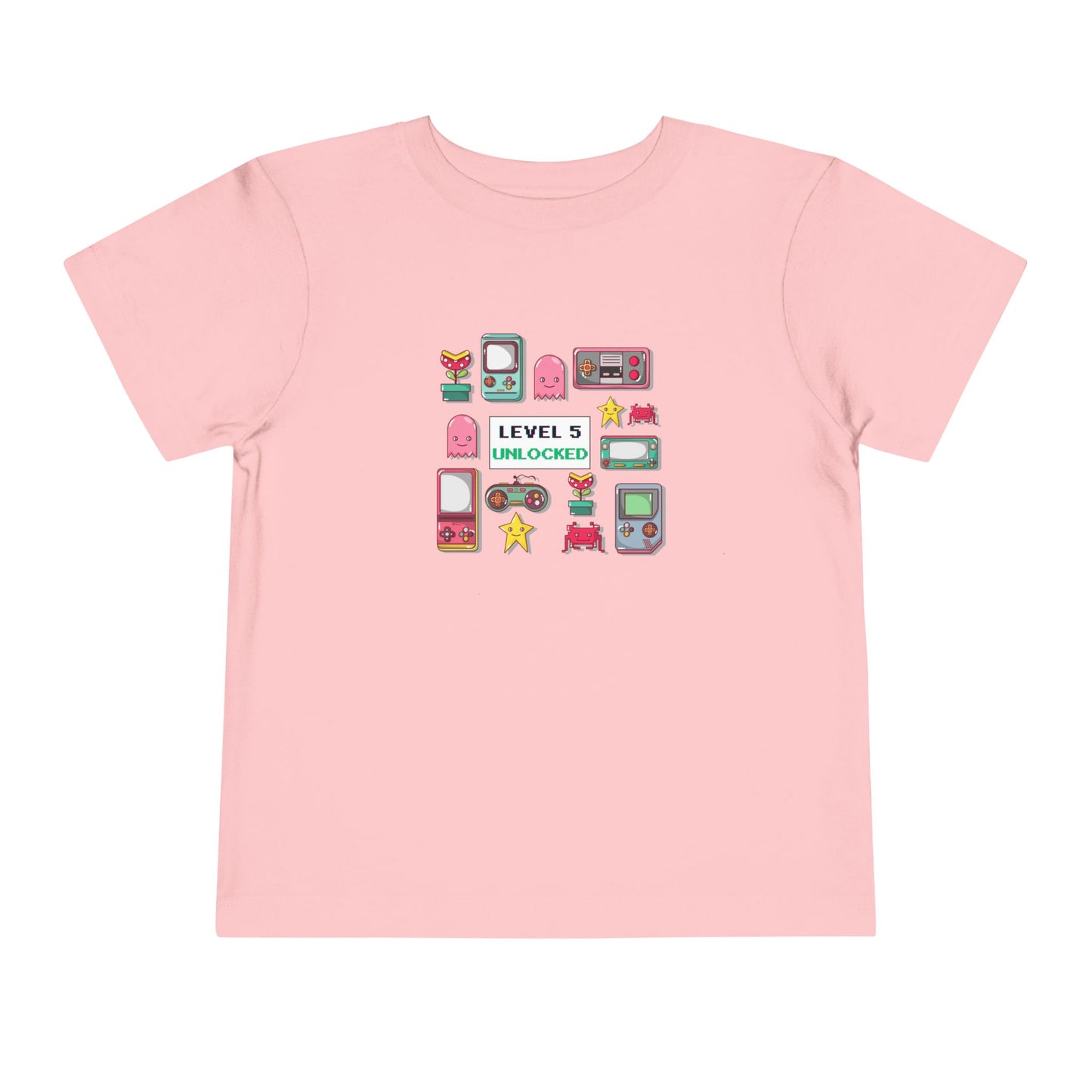 5th Birthday Tee — "Level 5 Unlocked" Retro Game Icons