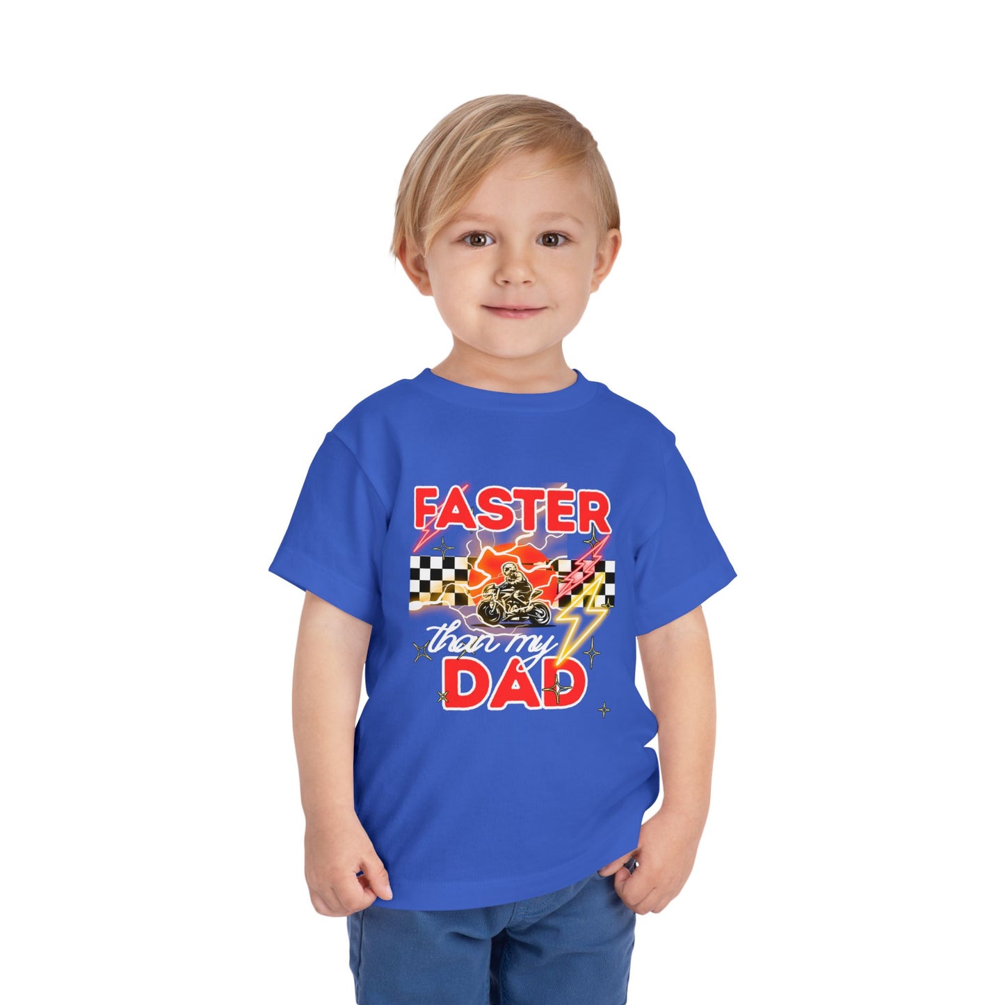 Toddler Tee — "Faster Than My Dad" Racecar Graphic