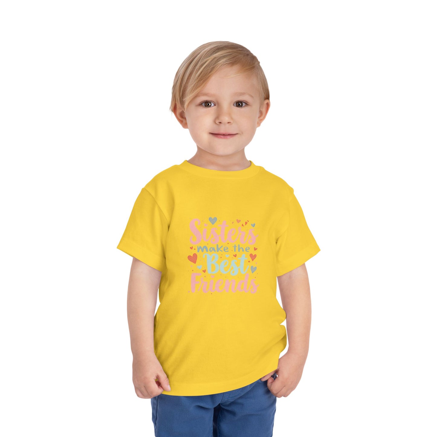 Toddler Tee — "Sisters Make the Best Friends" Cute Pink Heart Graphic