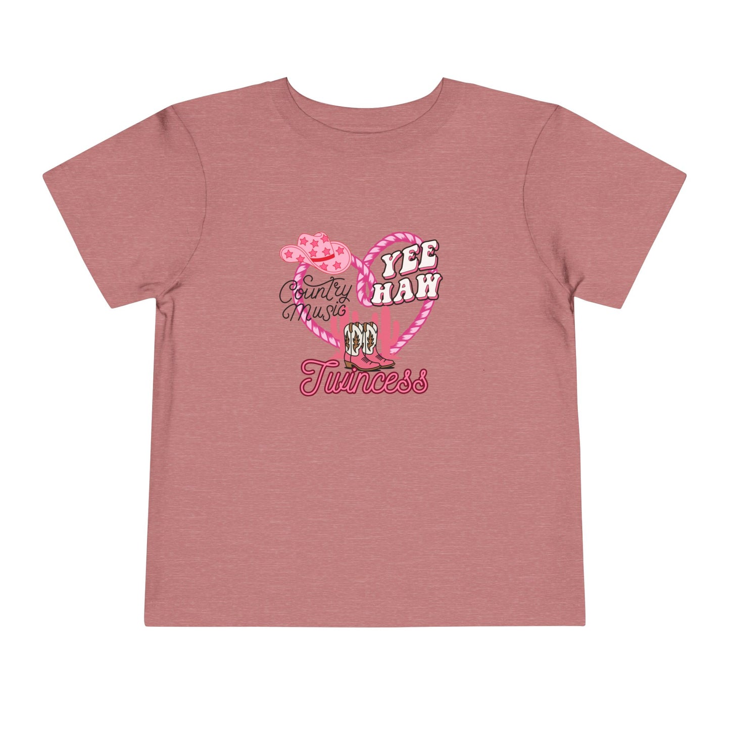 Twin Toddler Tee — 'Yee Haw Country Music Twincess' Pink Western Cowgirl Graphic