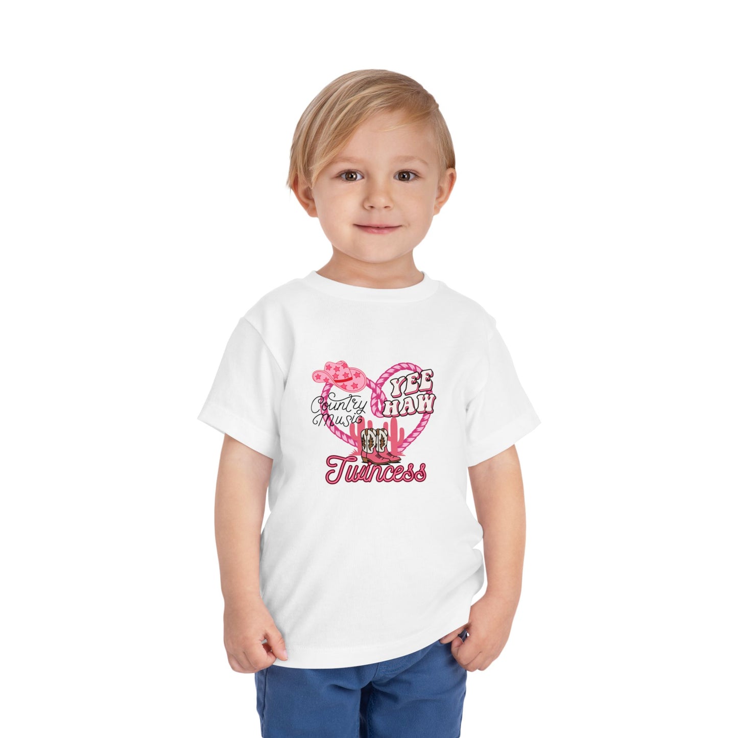 Twin Toddler Tee — 'Yee Haw Country Music Twincess' Pink Western Cowgirl Graphic