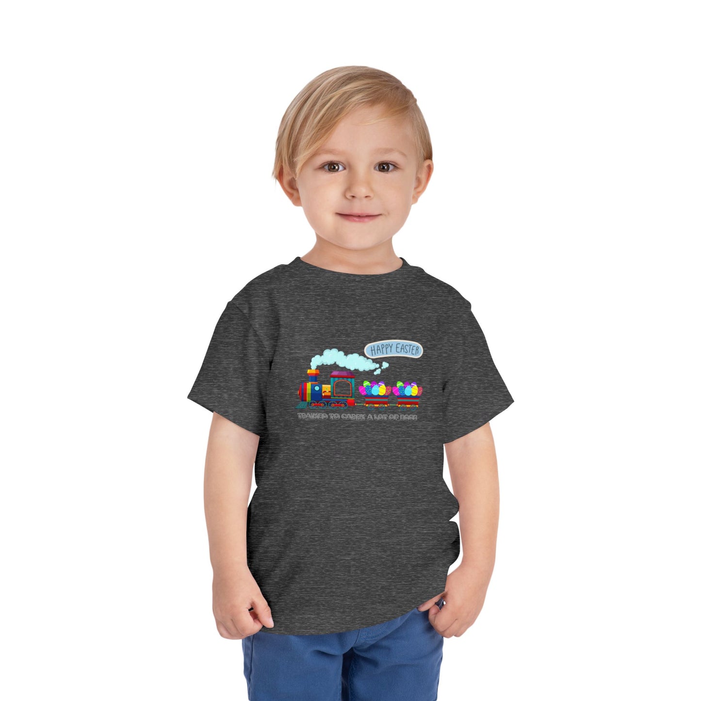 Toddler Easter Tee "Trained to carry lots of eggs" — Cute Train themed boy Shirt