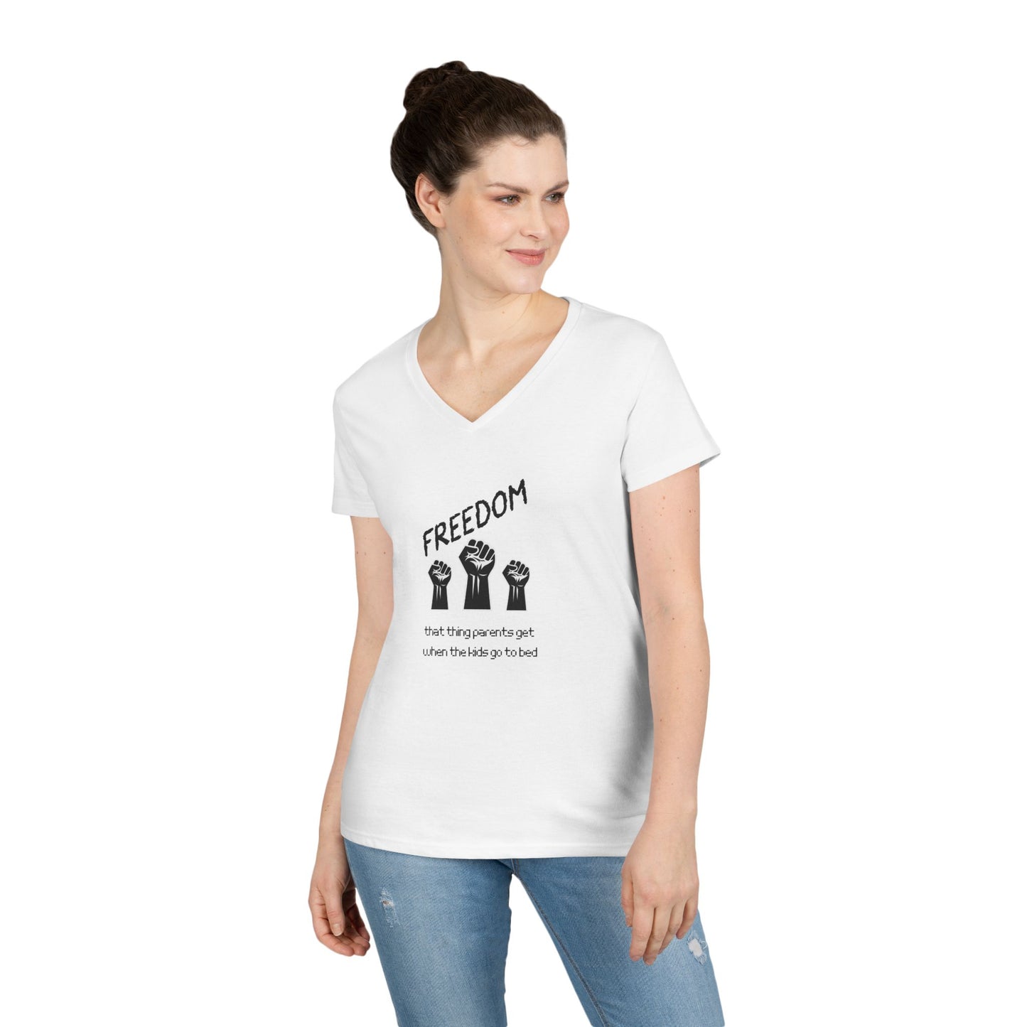 Freedom Fist V-Neck Tee — Women's Social Justice Protest Shirt