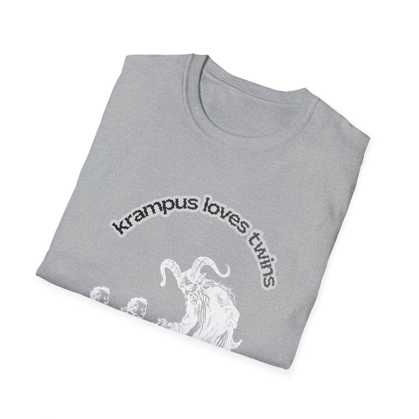 Krampus Loves Twins- Horror Theme Twin Parent Shirt — Funny Gothic Holiday Tee