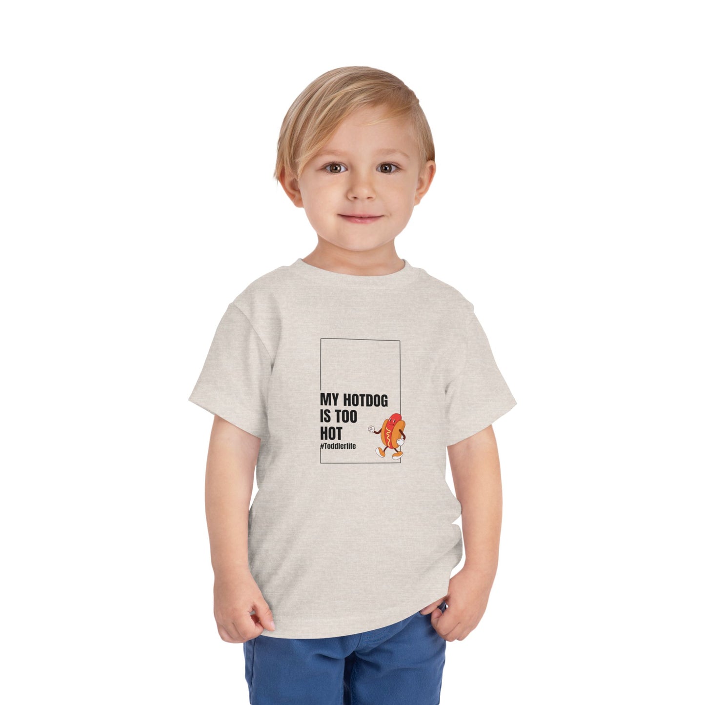 Toddler Tee — "My Hotdog Is Too Hot" Cute Cartoon Hot Dog Kids Shirt