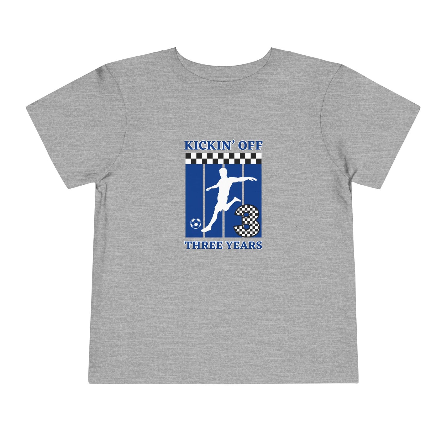 Kickin' Off Three Years Toddler Boy Tee — Soccer Third Birthday Shirt