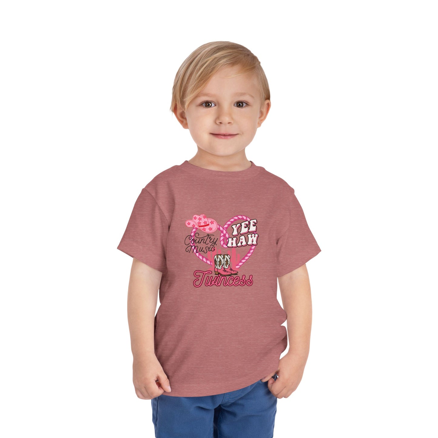 Twin Toddler Tee — 'Yee Haw Country Music Twincess' Pink Western Cowgirl Graphic