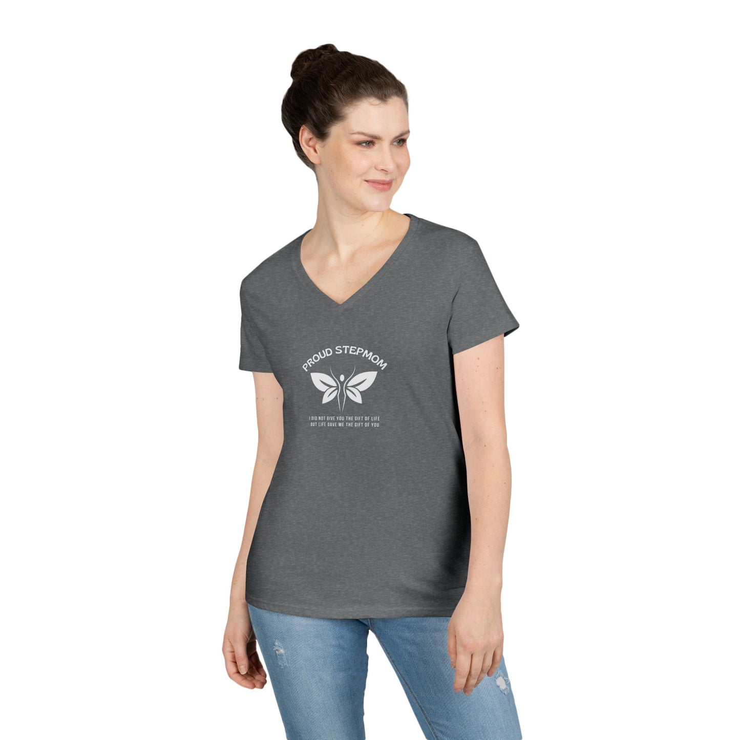 "Proud Stepmom"- V-Neck T-Shirt - Cute Gift for Stepmoms