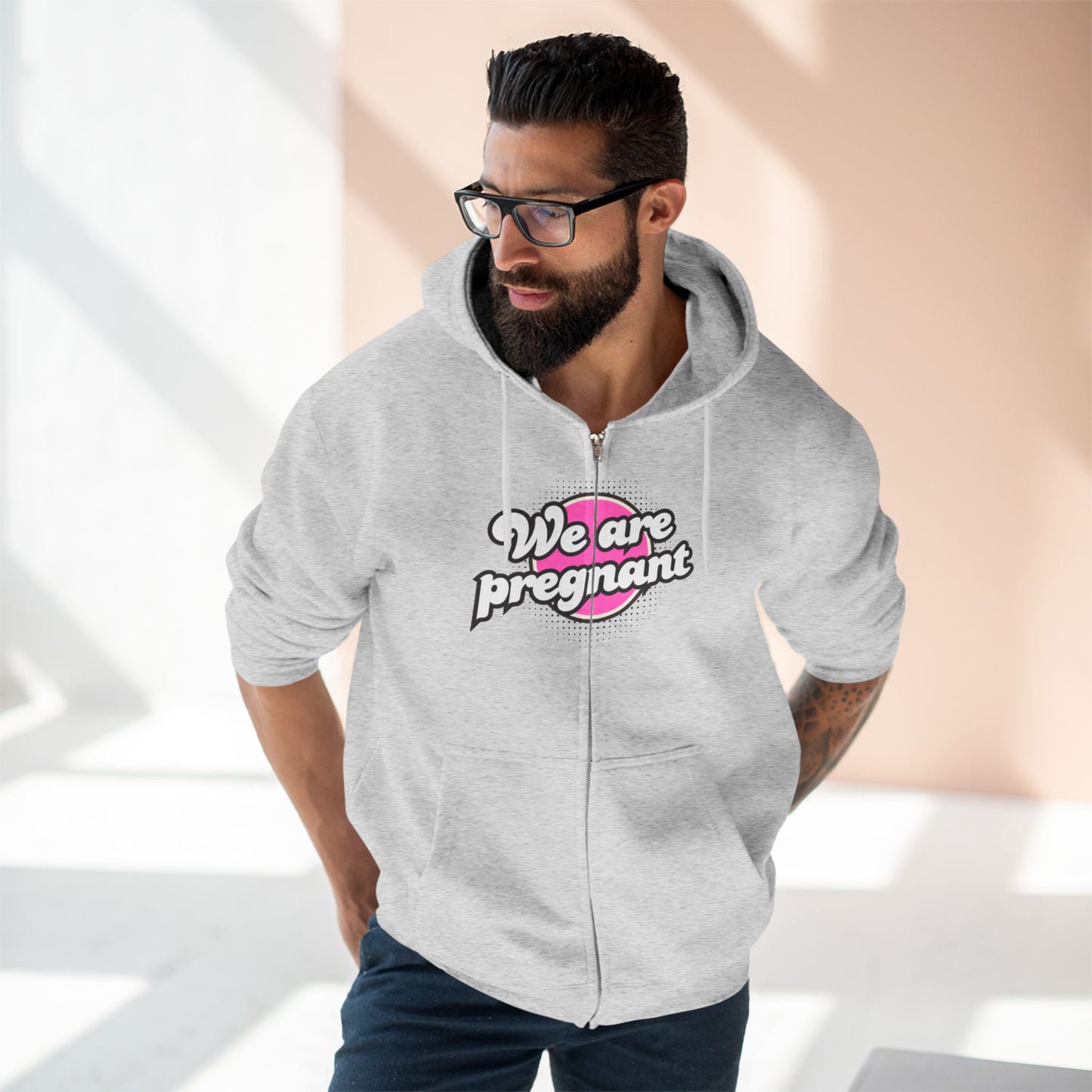 We Are Pregnant - Pink Unisex Zip Hoodie, Pregnancy Gift, Maternity Style, Expecting Parent Apparel, Baby Announcement Clothing