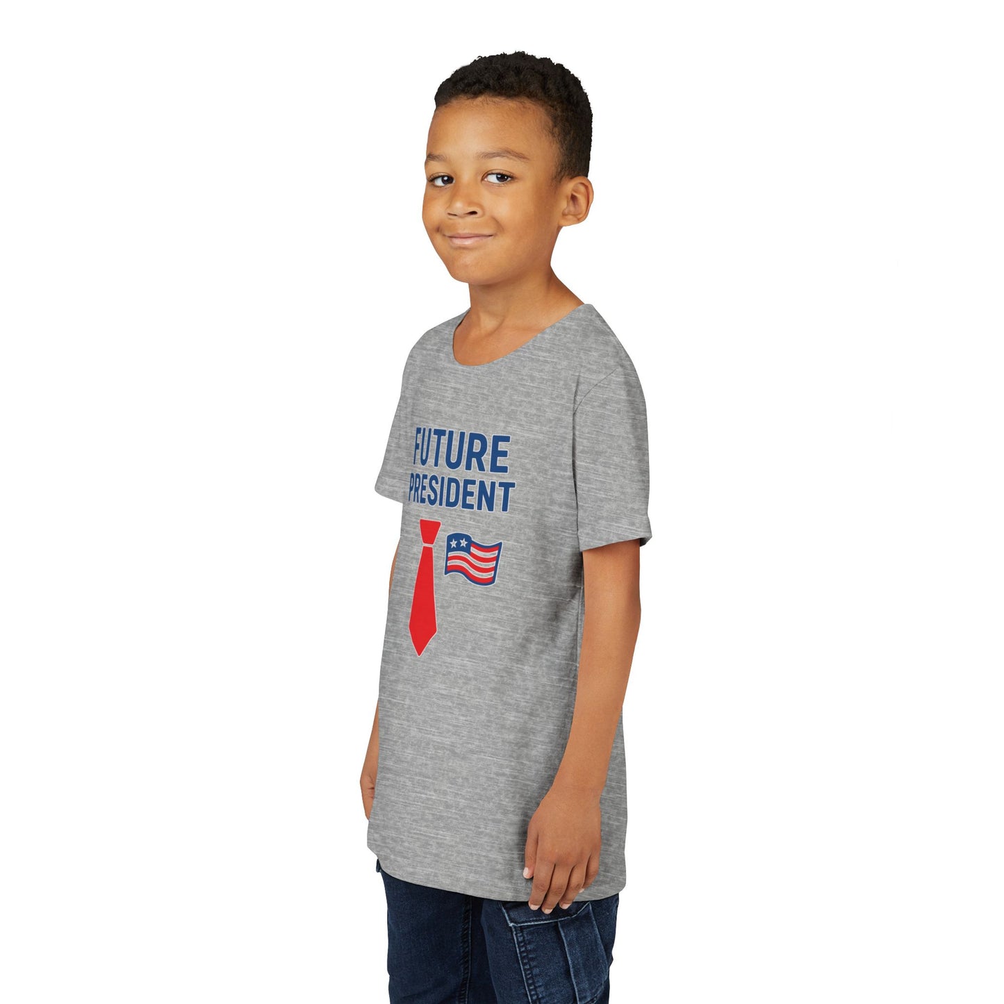Youth Tee — "Future President" Patriotic Kids T-Shirt with Tie & Flag Design