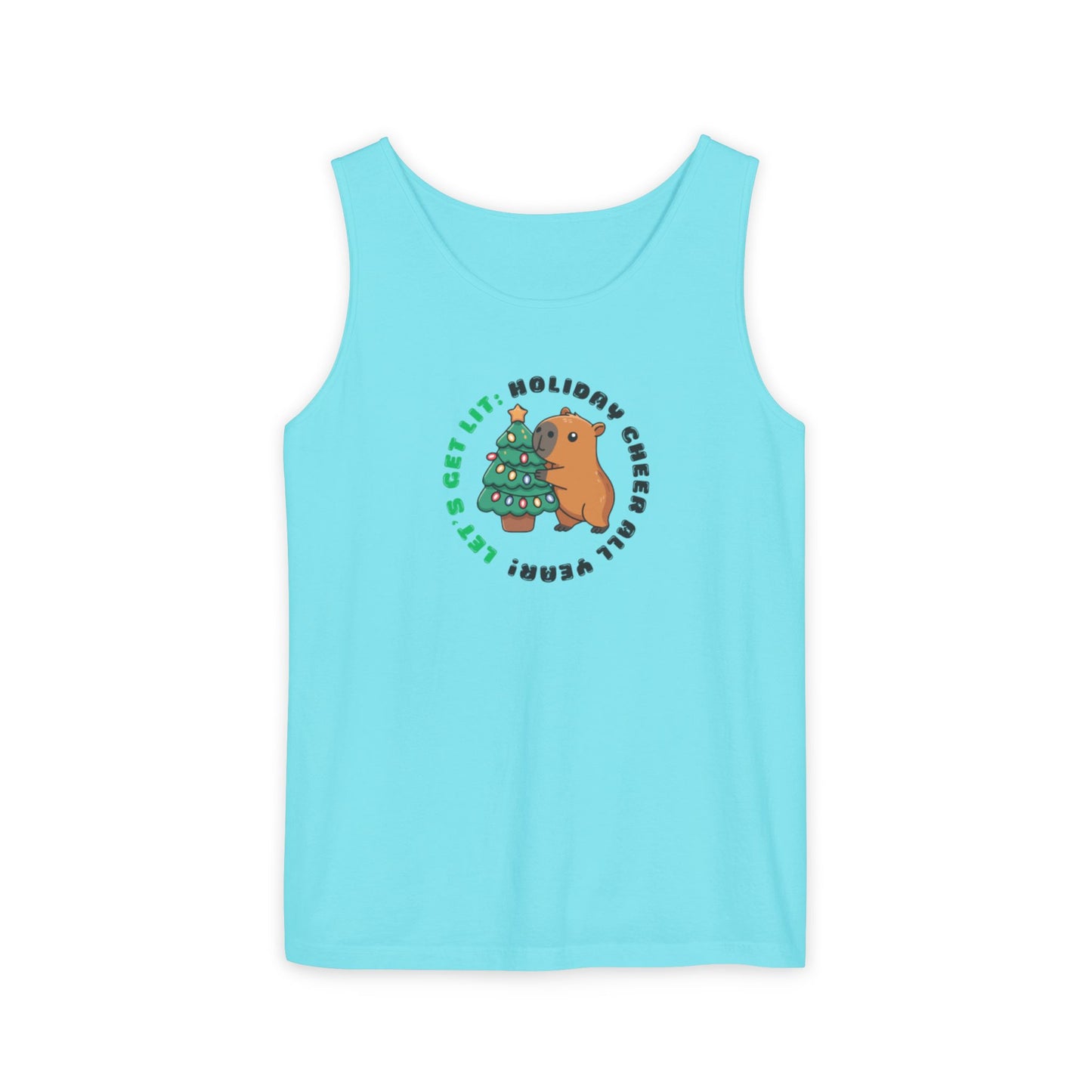 Unisex Holiday Cheer Tank Top — "Get Lit" Christmas Tree & Capybara Graphic