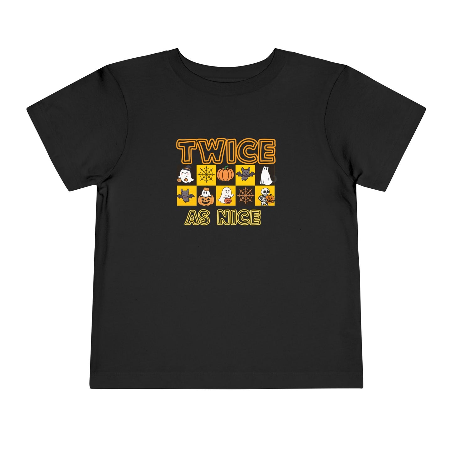 Twin Toddler Halloween Shirt — "Twice As Nice" Cute Character Grid Graphic (2 to 5 years)