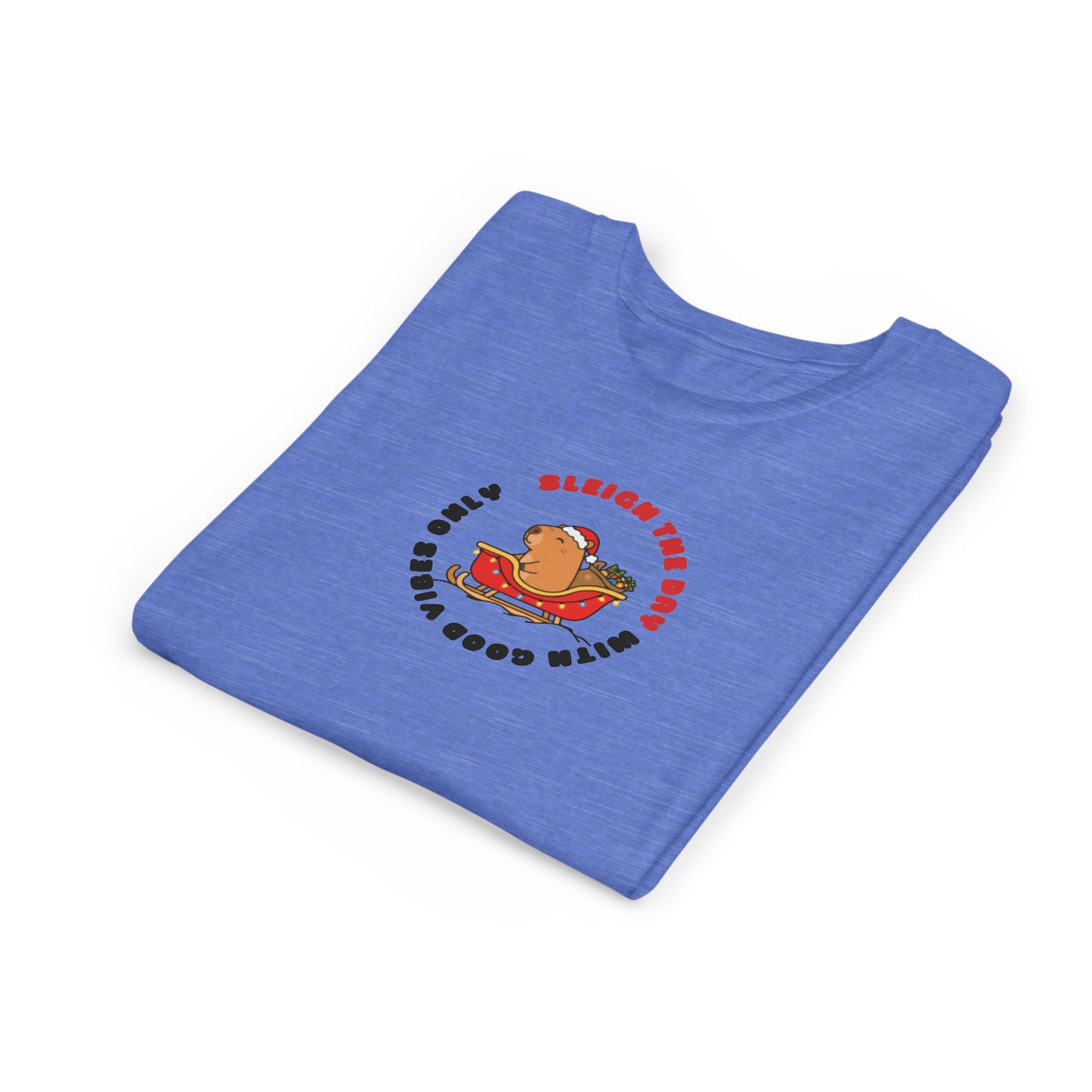 Youth Tee — 'Sleigh The Day' Capybara on Sled Christmas Shirt