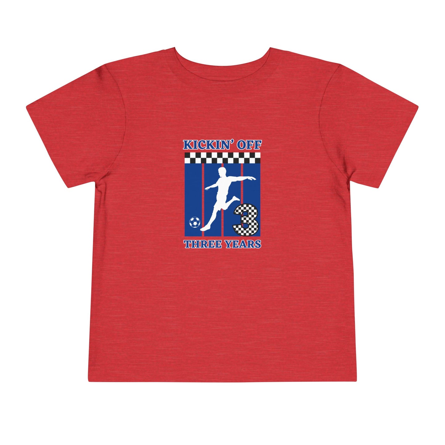 Kickin' Off Three Years Toddler Boy Tee — Soccer Third Birthday Shirt