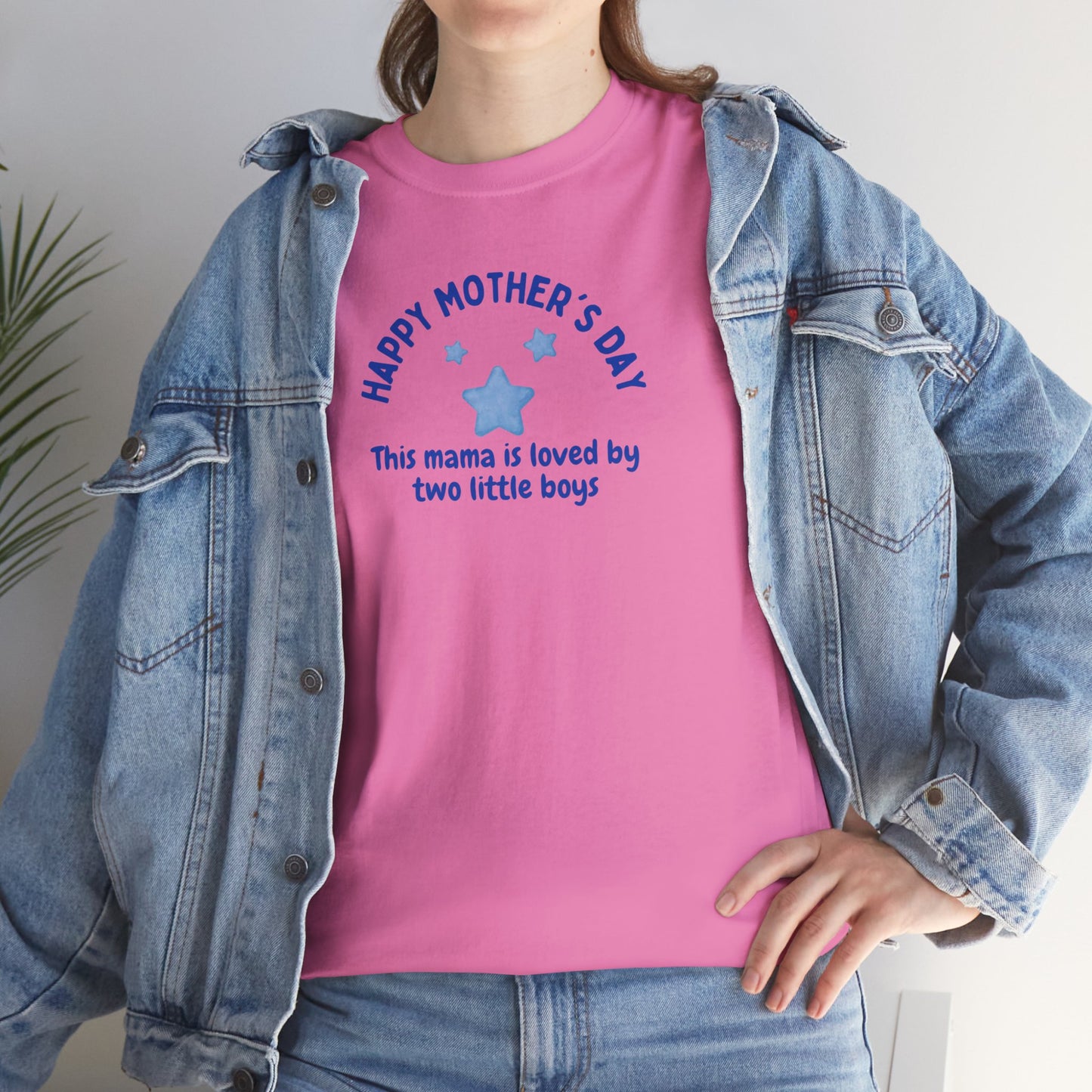 "This Mama is loved by two little boys-Happy Mother's Day" Cotton T-Shirt - Perfect Gift for Twin Moms