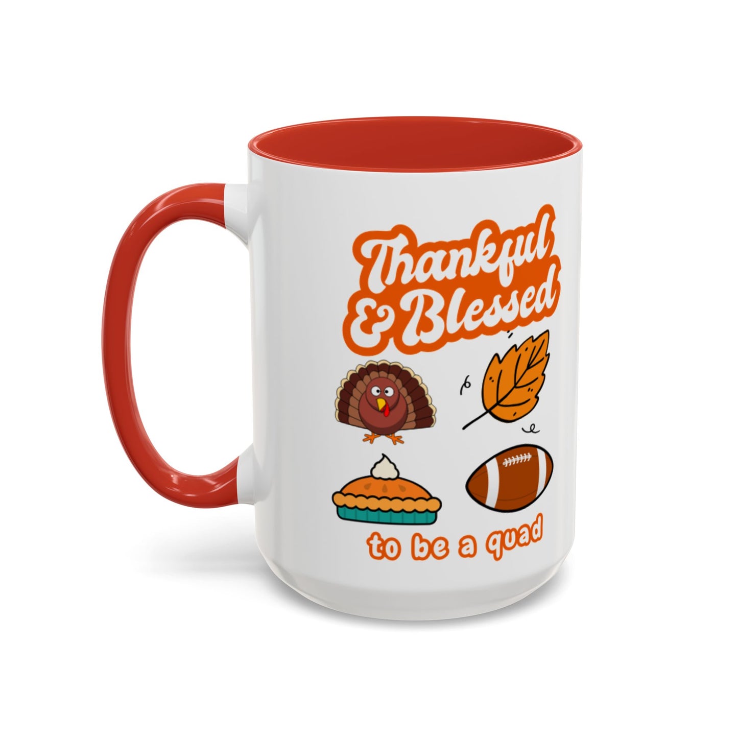 Thankful & Blessed Thanksgiving Coffee Mug — Cute Turkey, Pie & Football Accent Mug (11/15 oz)