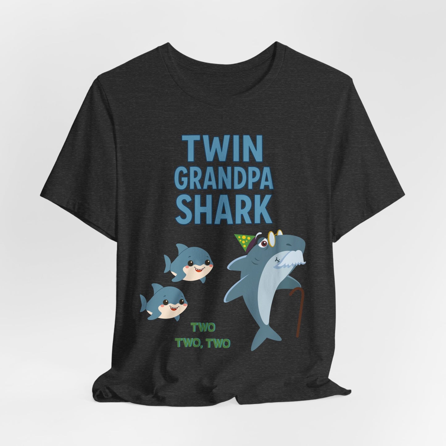 Twin Grandpa Shark T‑Shirt – Cute Grandpa & Twin Grandkids Family Tee