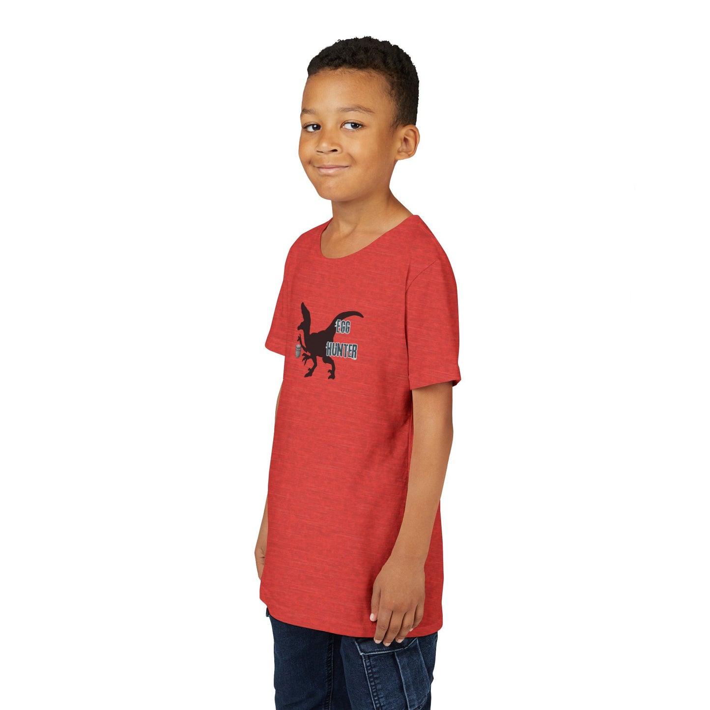 Kids T‑Shirt – 'Egg Hunter' Raptor Dinosaur Easter Tee
