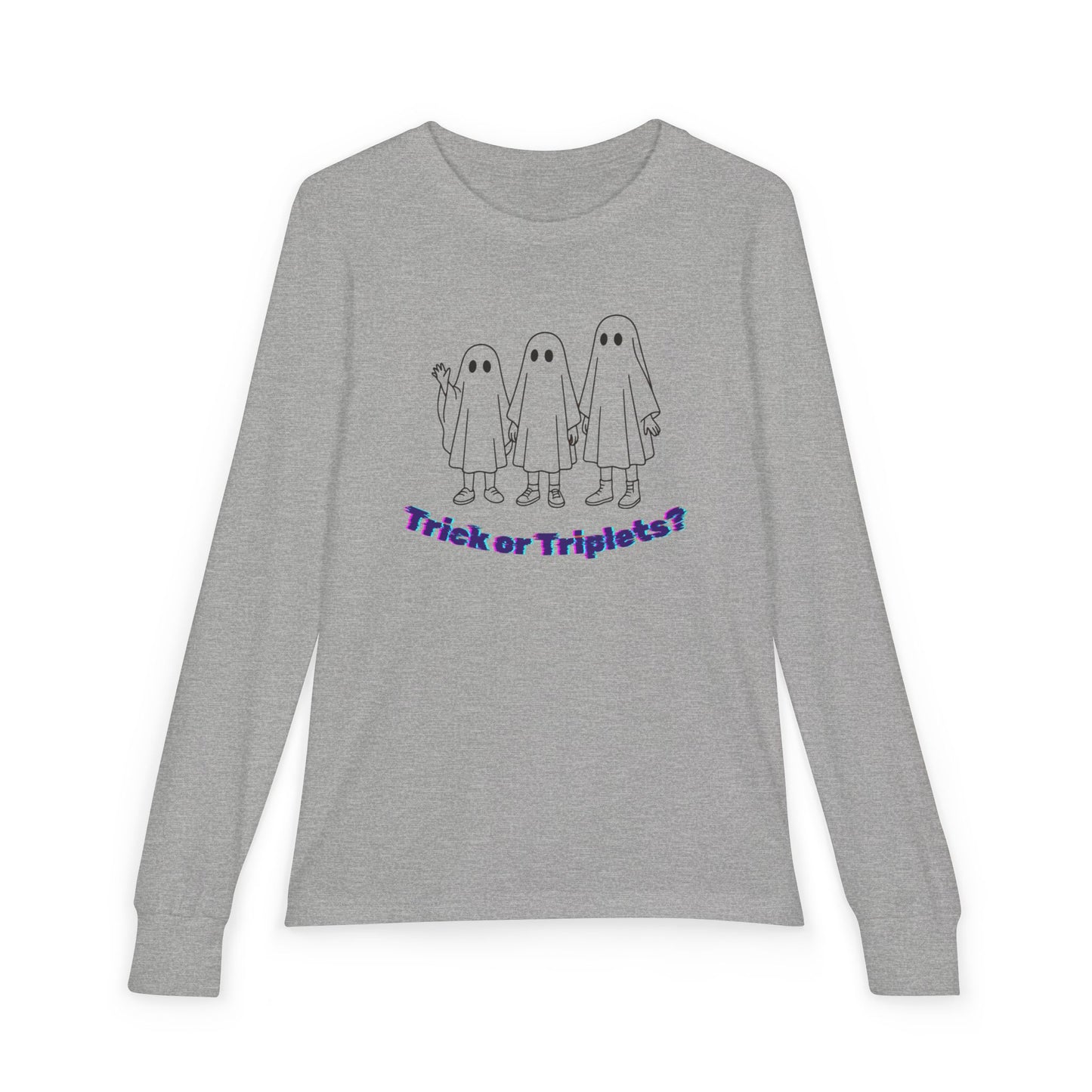 Youth Long Sleeve Tee — 'Trick or Triplets?' Ghosts Halloween Shirt