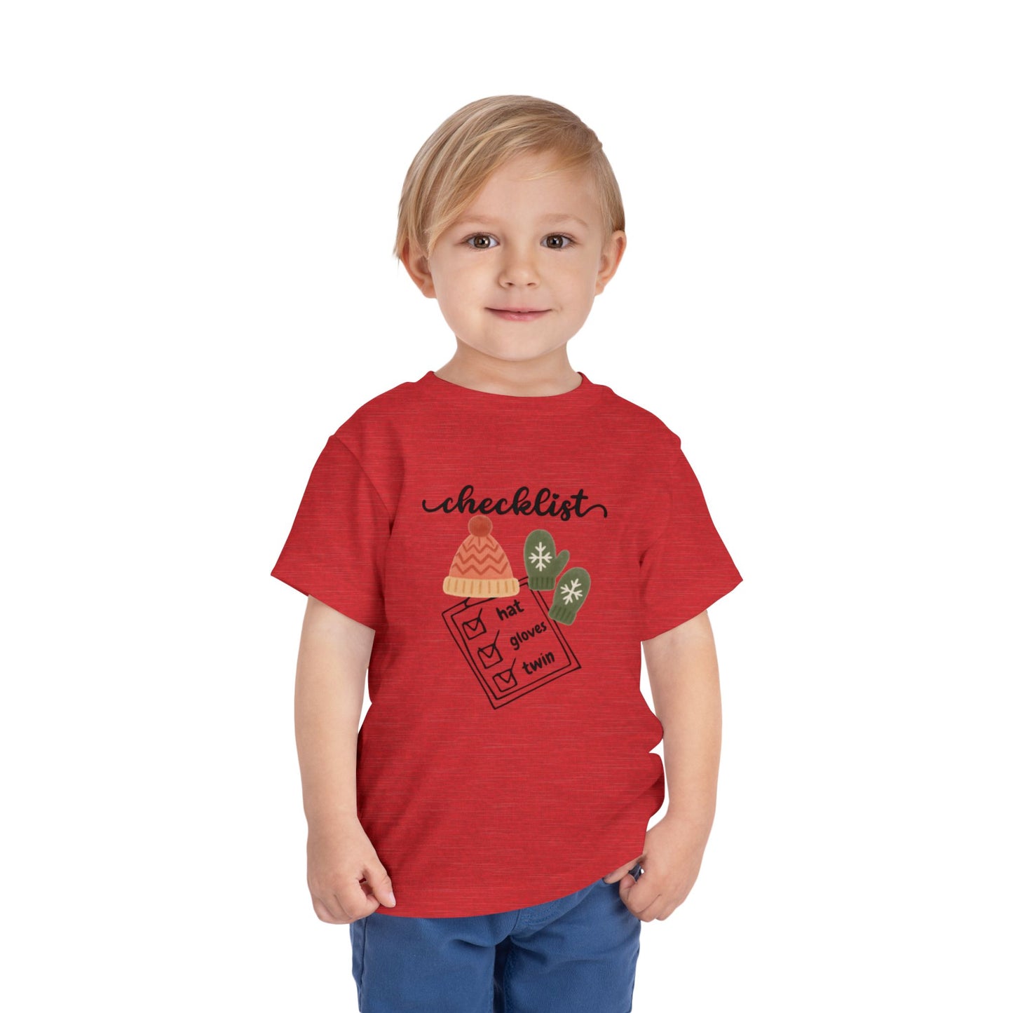 Toddler Tee - 'Twin Checklist' Winter Hat & Mittens Graphic