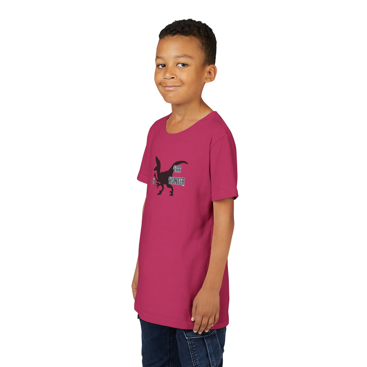 Kids T‑Shirt – 'Egg Hunter' Raptor Dinosaur Easter Tee