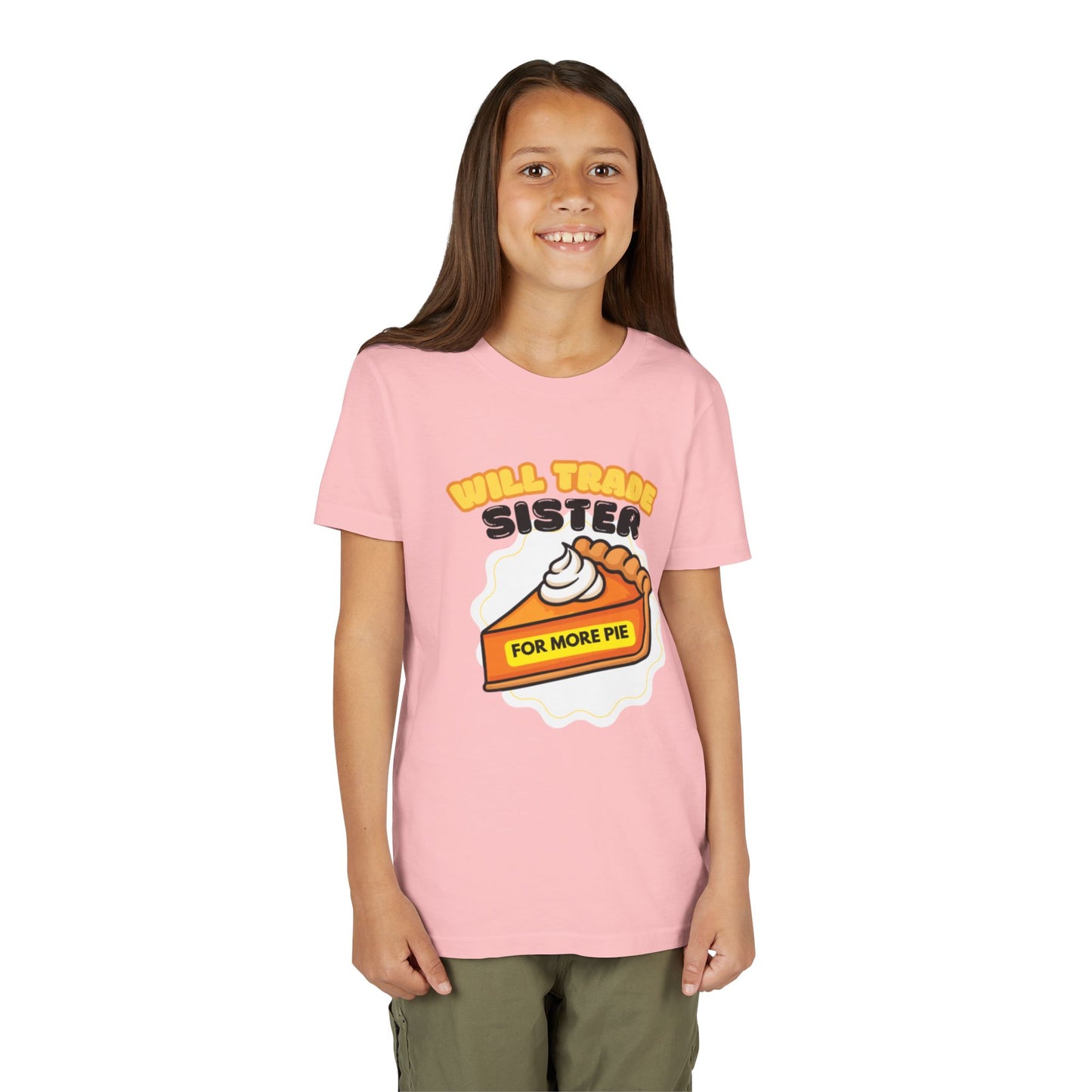 Teenage Sibling Tee - "Will Trade Sister for More Pie" Funny Kids Thanksgiving Shirt