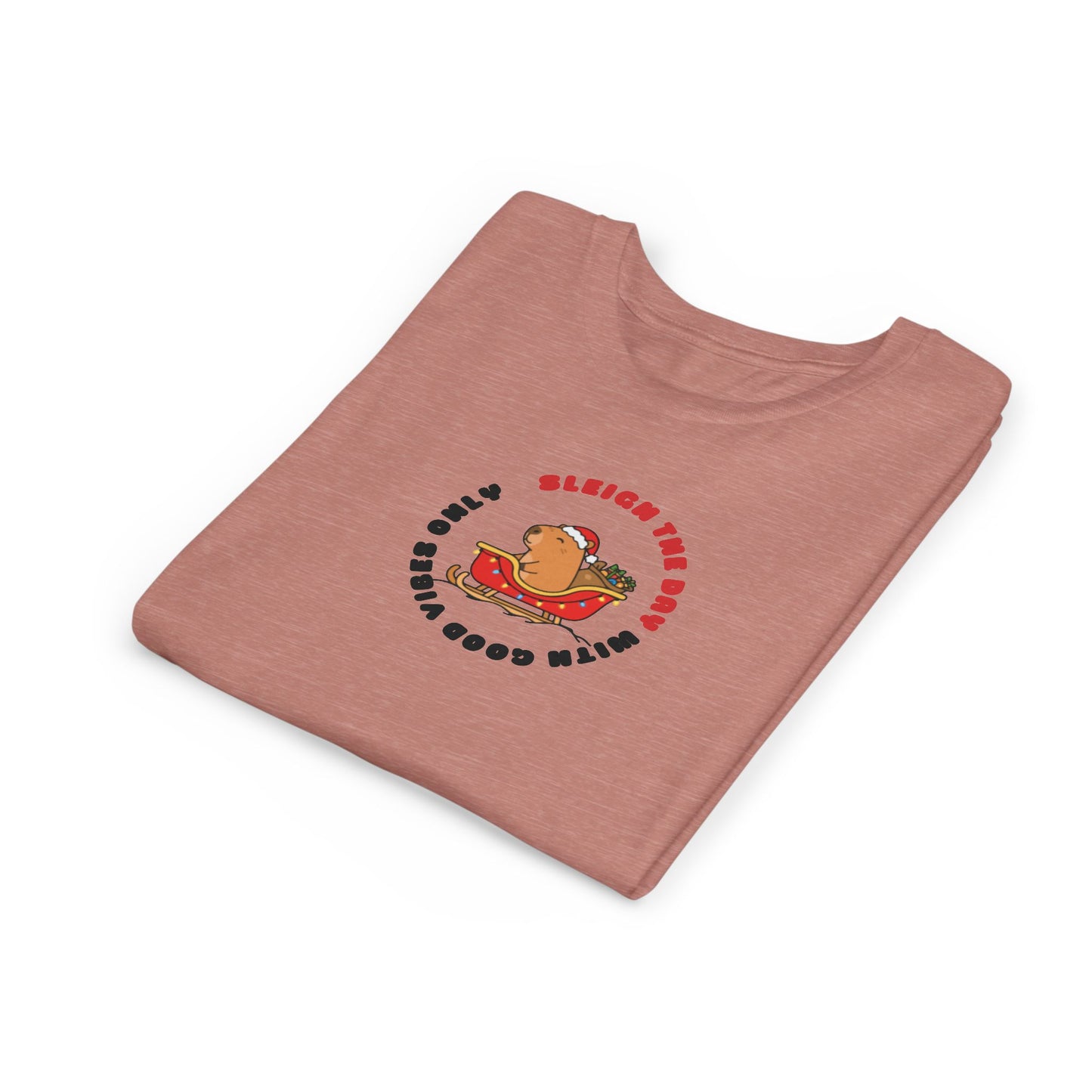 Youth Tee — 'Sleigh The Day' Capybara on Sled Christmas Shirt