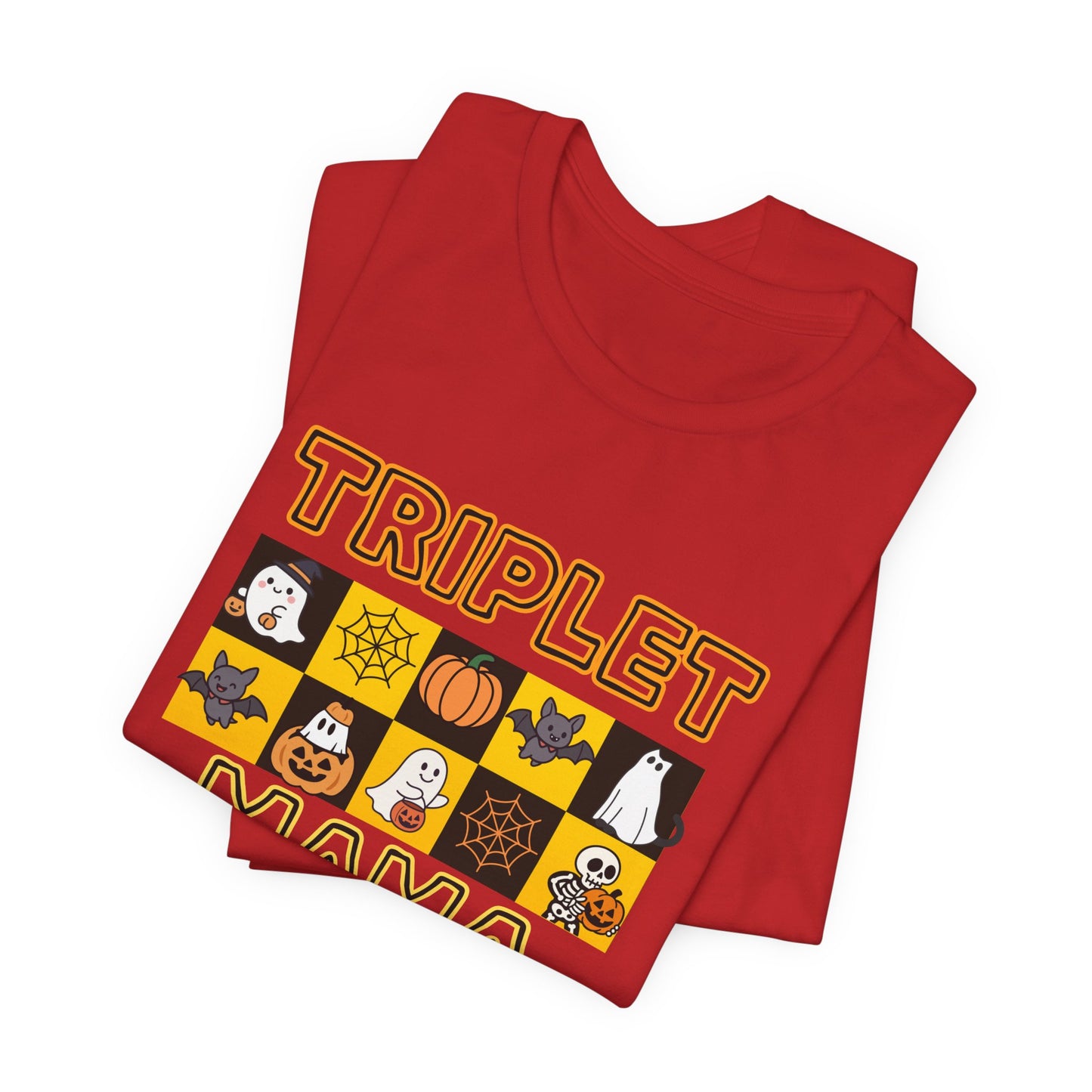 Triplet Mama Halloween Tee — Cute Spooky Mom Shirt with Ghosts & Pumpkins