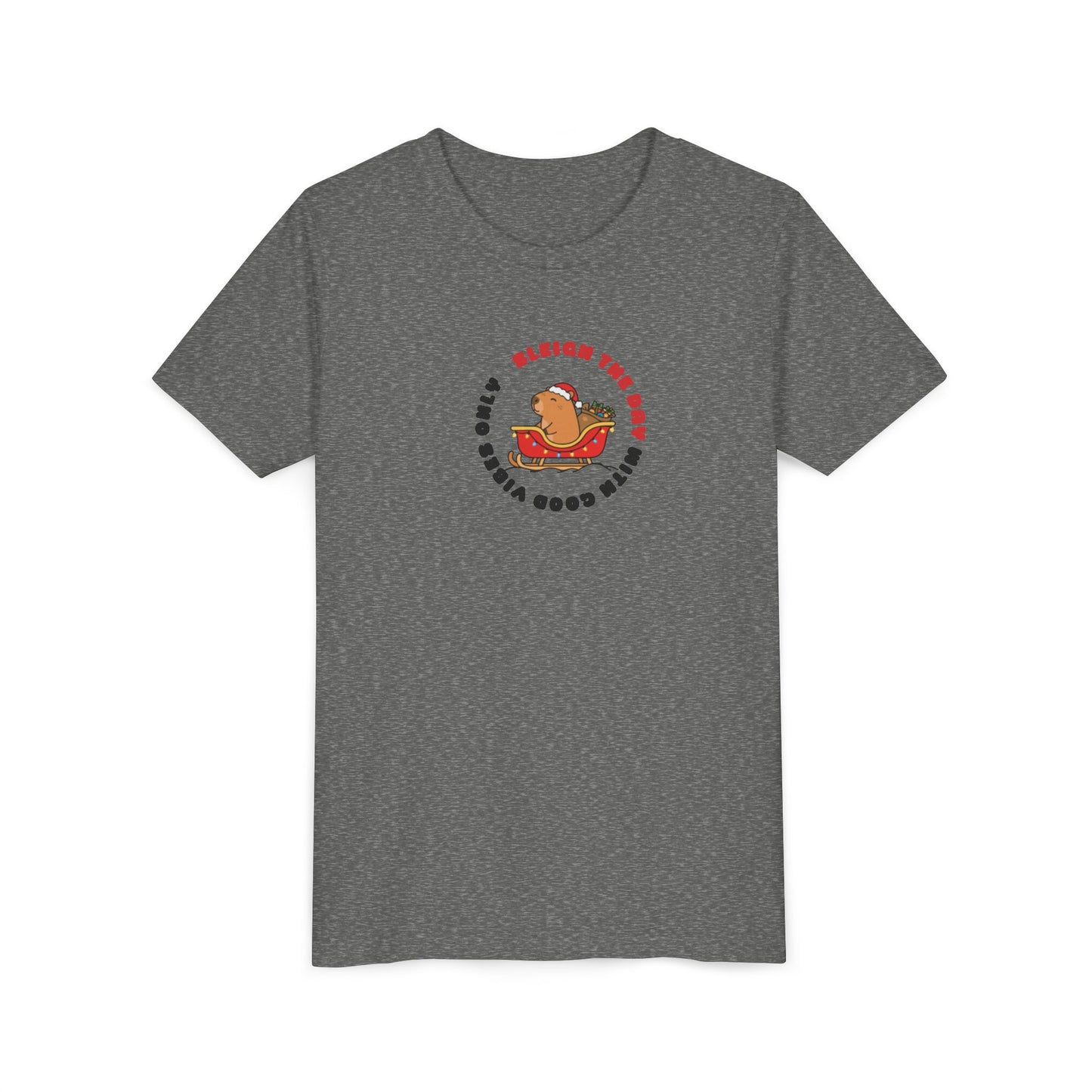 Youth Tee — 'Sleigh The Day' Capybara on Sled Christmas Shirt